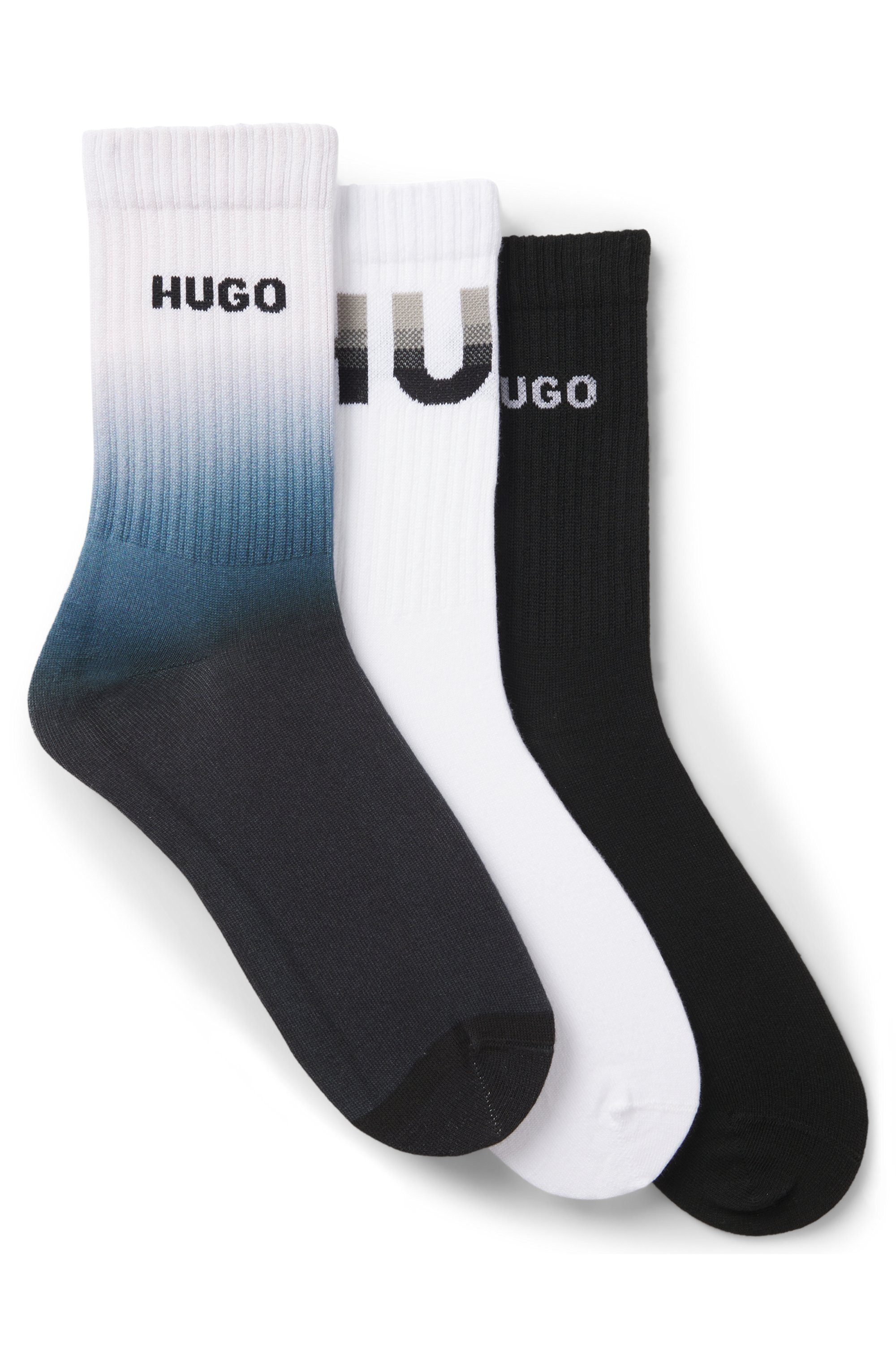 HUGO Socken (3-Paar) sportlich, elastisch, jedes Paar individuell