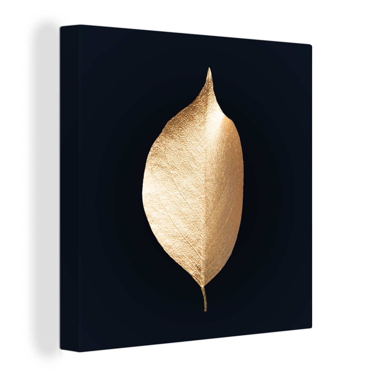 OneMillionCanvasses® Leinwandbild Blätter - Gold - Schwarz - Pflanzen - Luxus, (1 St), Leinwand Bilder für Wohnzimmer Schlafzimmer
