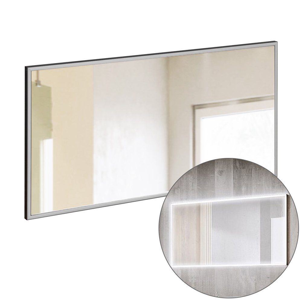 Lomadox Badspiegel, Badezimmer LED Spiegel 120 cm matt schwarz, B/H/T ca. 123/68/3 cm