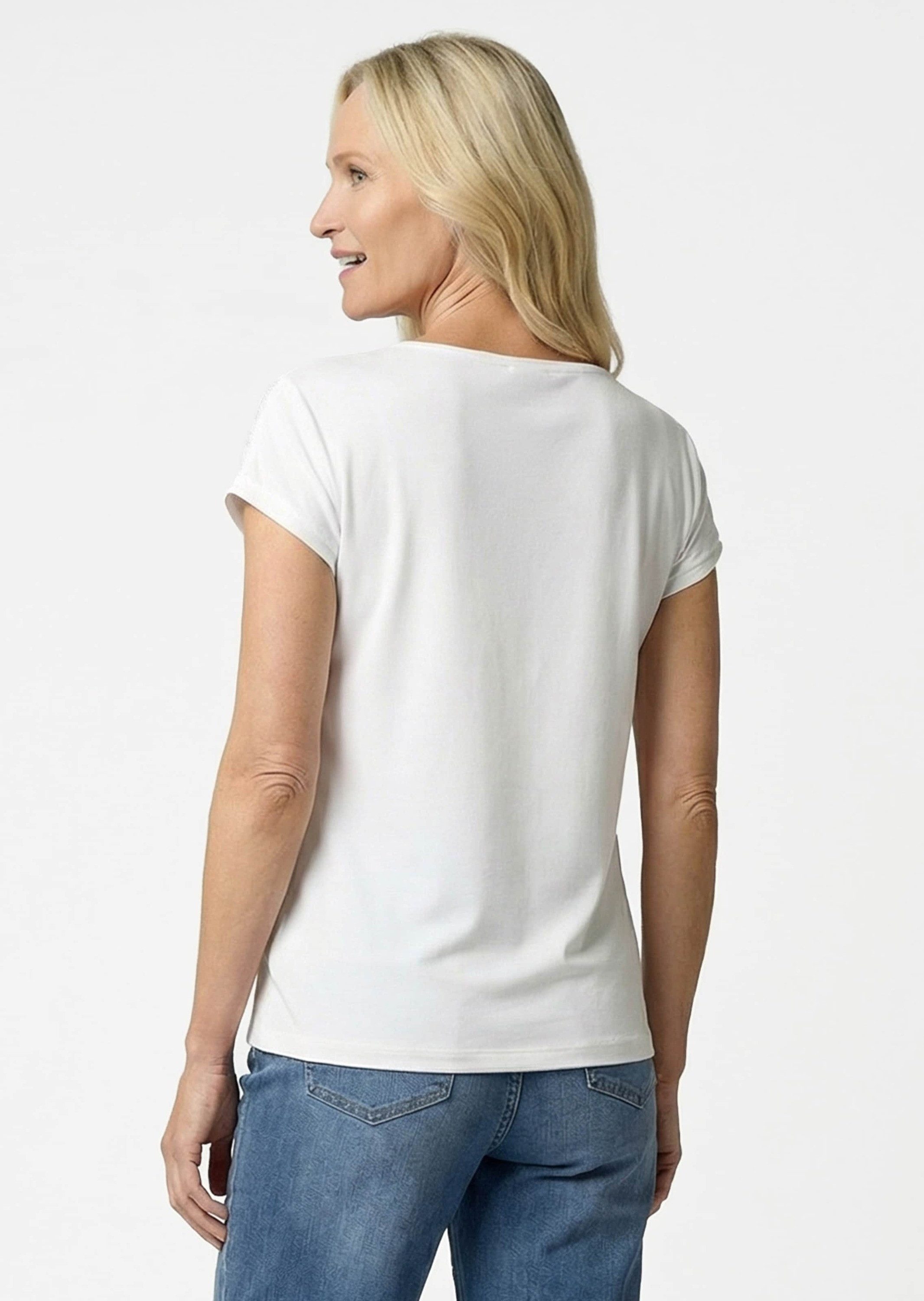GOLDNER T-Shirt Spitzenshirt aus Jersey und Baumwolle Unifarbenes Modell mit elegantem U-Boot-Ausschnitt – Bild 3 von 5