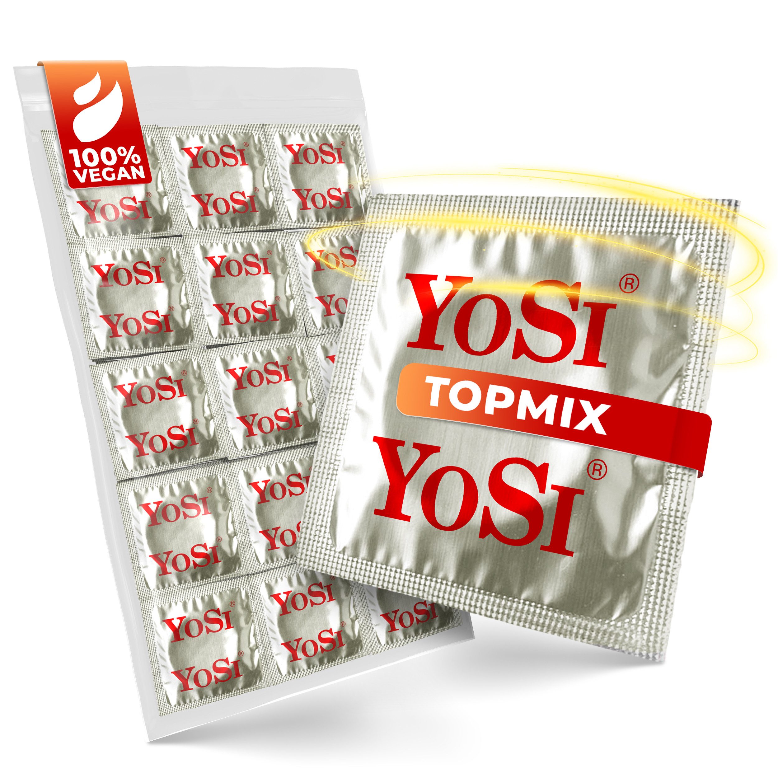YOSI Kondome 50er Packung - Mixed - zum neu entdecken - 53mm breit - 185mm lang, 5 Sorten je 10 Stück - aus Naturkautschuklatex - mit Gleitmittel