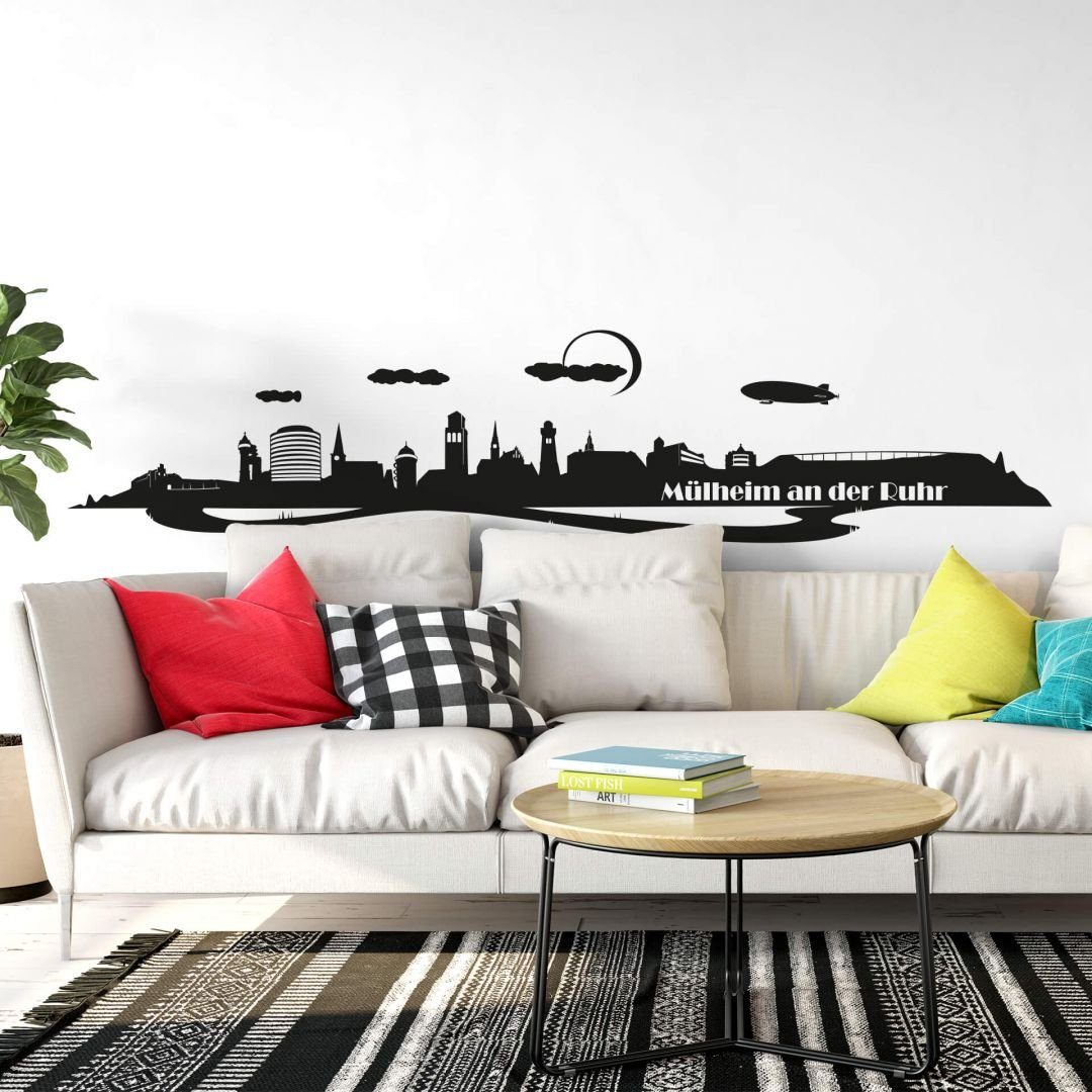 K&L Wall Art Wandtattoo Stadt Wandtattoo Mülheim Skyline schwarz Silhouette modern 140cm, Wandbild selbstklebend, entfernbar