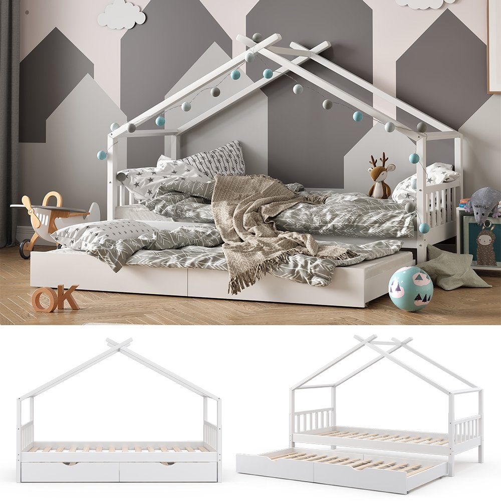 VitaliSpa® Hausbett Design, Weiß, 90x200 cm mit Gästebett (1-tlg)