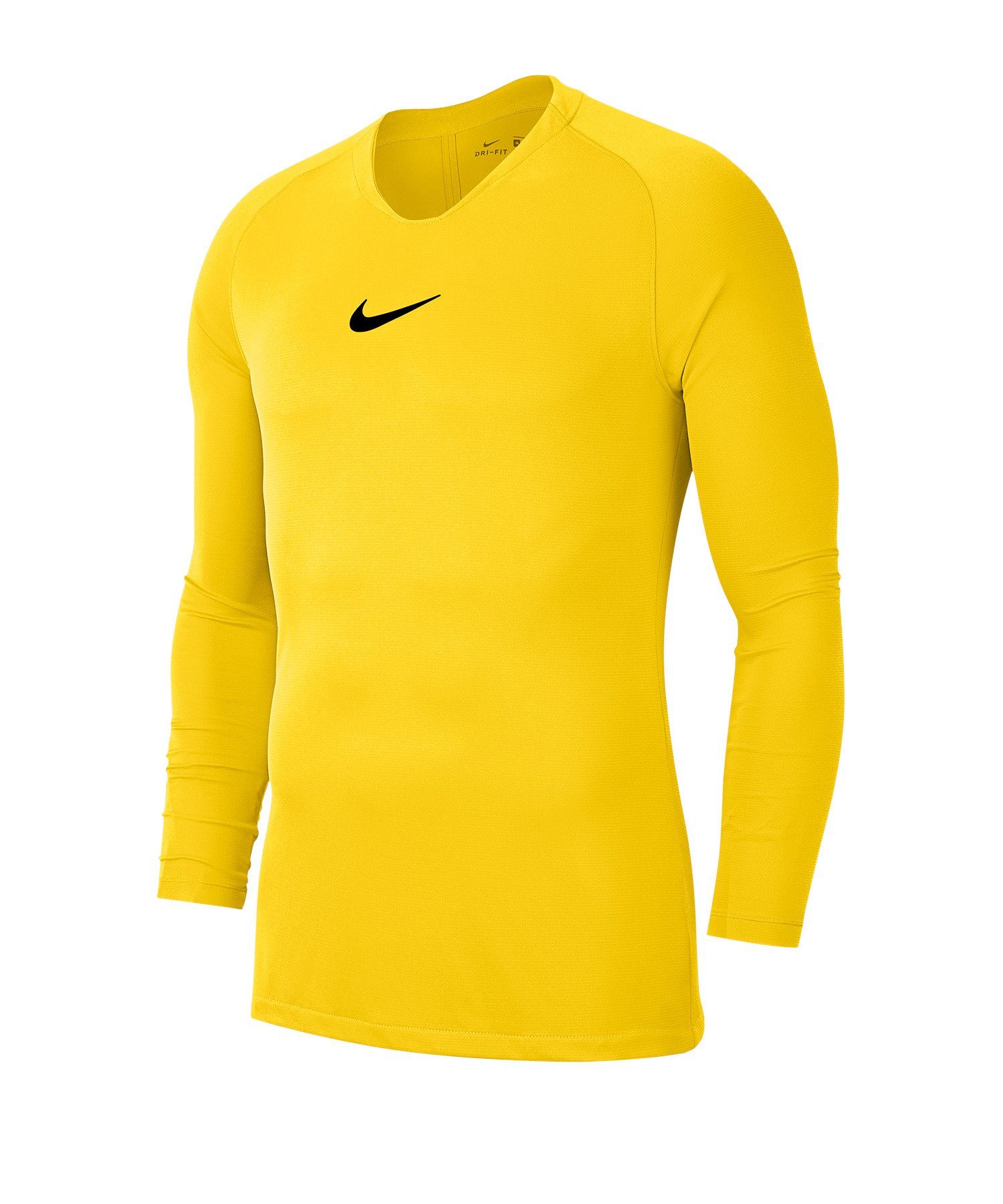Nike Langarmshirt First Daumenöffnung Park gelbschwarz Layer Funktionsshirt
