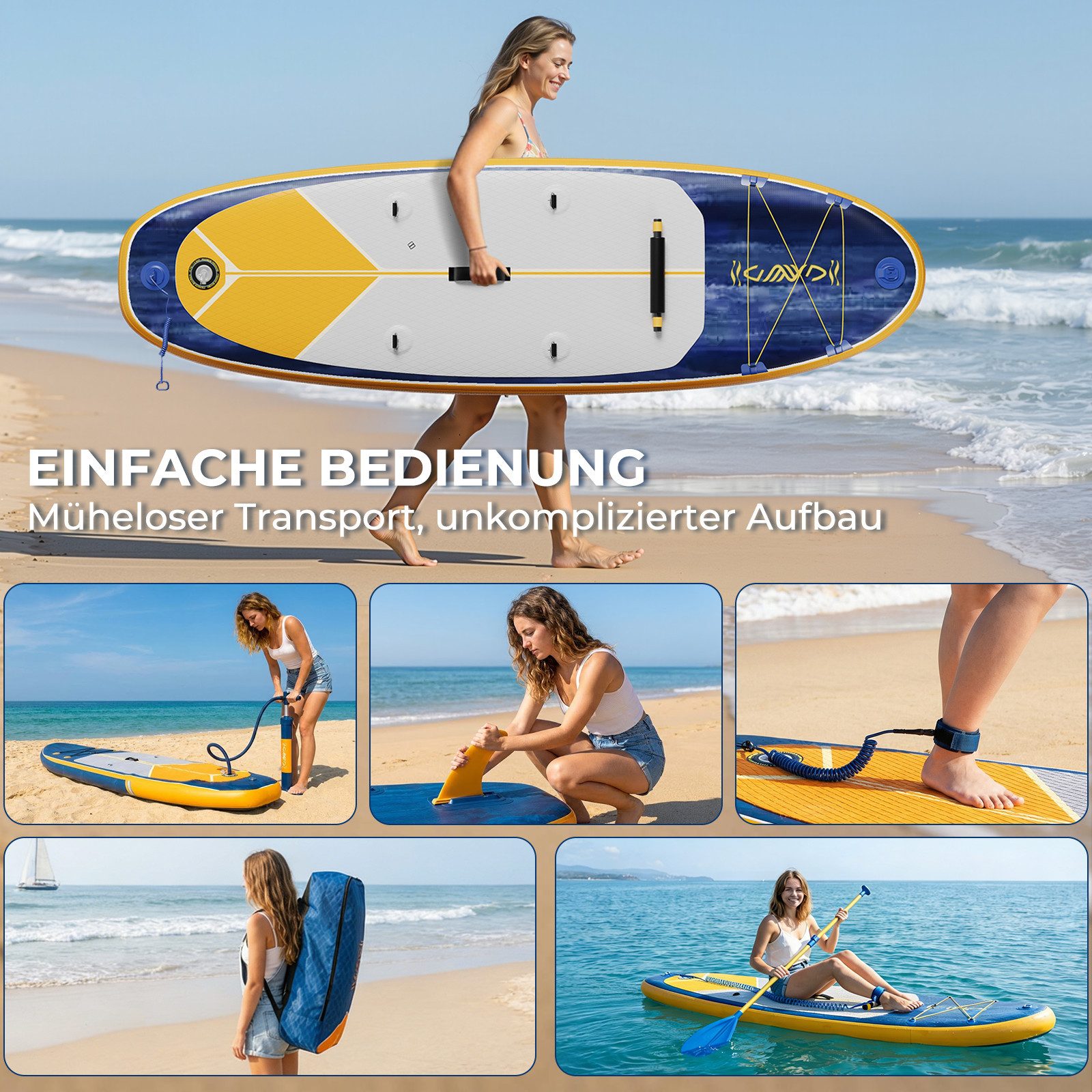 GUNJI Inflatable SUP-Board Stand-up Paddleboard 320*80*15 cm mit Paddel und Pumpe, (2-in-1 aufblasbares Stand Up Paddle Board Set, aufblasbare Stand Up Paddle B – Bild 4 von 5