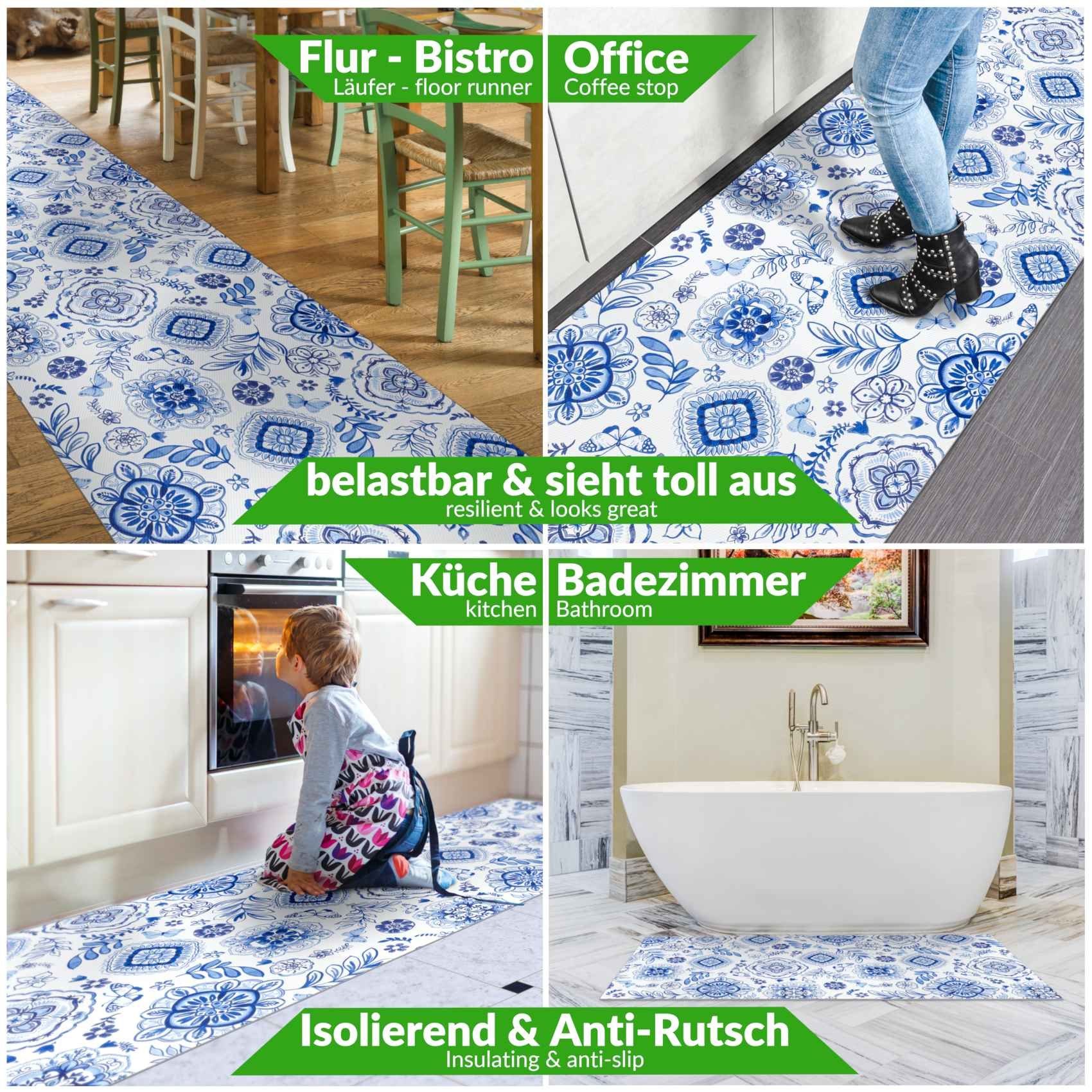 Rechteckig, MIRZA Textil Küchenläufer ANRO, Teppichläufer Läufer Azulejos, Flurläufer 3 abwischbar mm, Küchenläufer Höhe:
