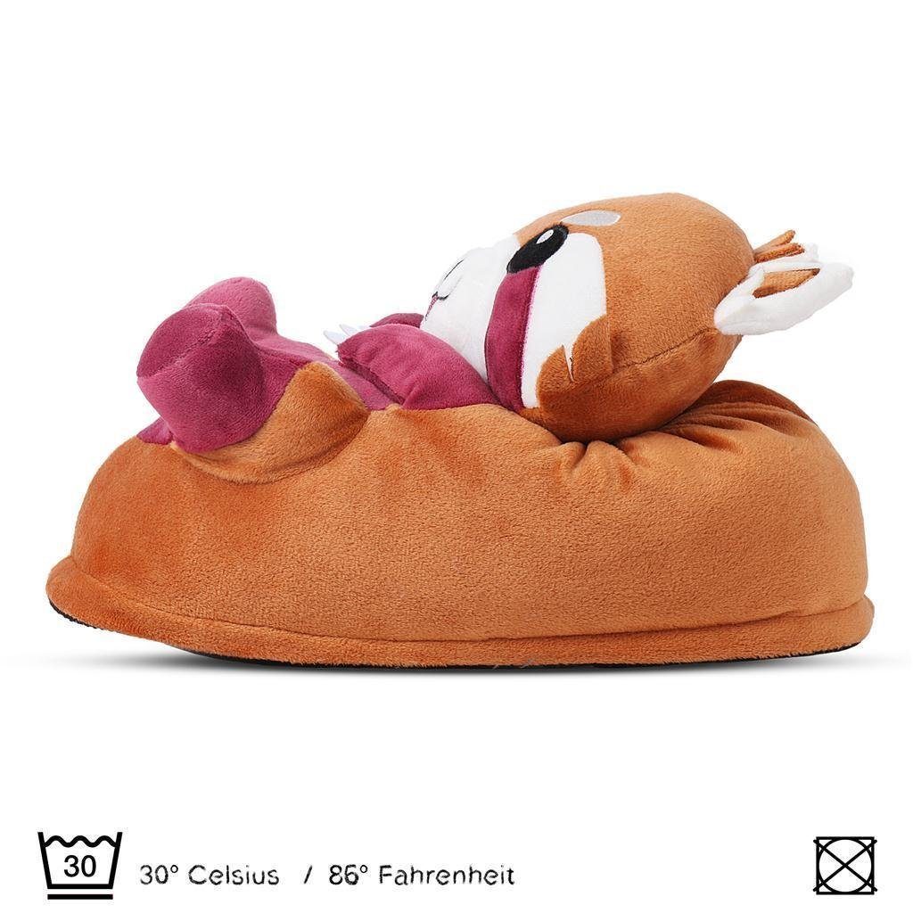 Faultier, "Ponva" 25-33,5 Pinguin Hase, Tier der Kinder Einheitsgröße Pantoffeln Einhorn, Plüsch Panda cm Drache, Hausschuhe Fuchs, Koala, rote für Hund, Corimori (orange) uvm