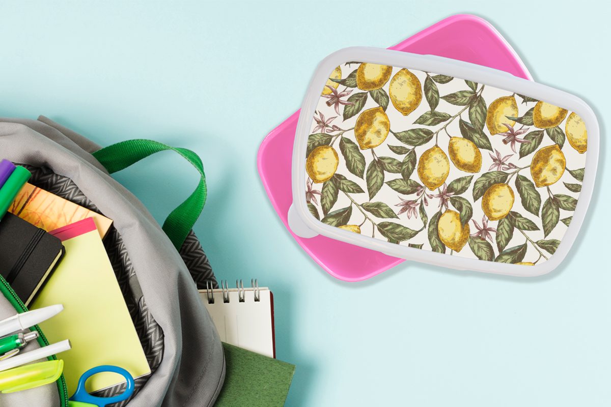 Kunststoff, rosa für - Mädchen, Lunchbox Erwachsene, Zitrusfrüchte, Muster Brotbox Brotdose Snackbox, (2-tlg), Kunststoff MuchoWow - Kinder, Blumen