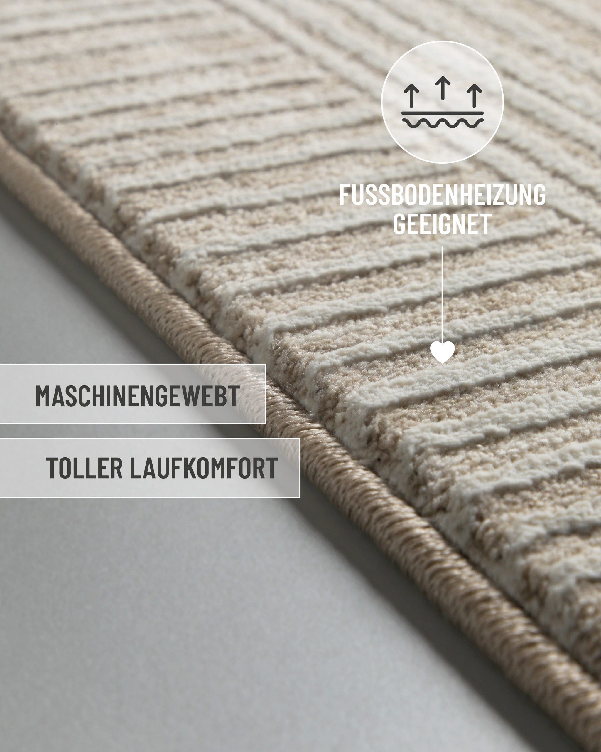 Esprit Teppich Raymond, rechteckig, Höhe: 15 mm, Kurzflor, Streifendesign, Hoch-Tief-Effekt, waschbar, Jute-Rücken