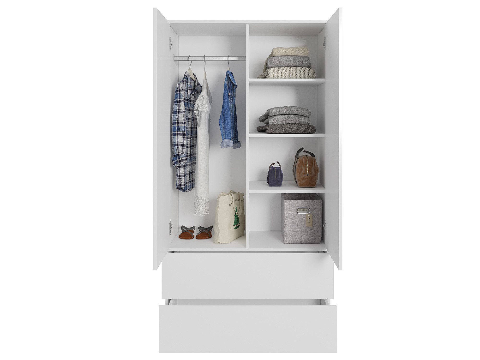 Beautysofa Kleiderschrank CLASSIC 90 cm 2-türig, grifflos (mit Kleiderstange und mehreren Einlegeböden, Zwei moderne Farbvarianten: Weiß oder Kaschmir) Mit oder – Bild 4 von 5