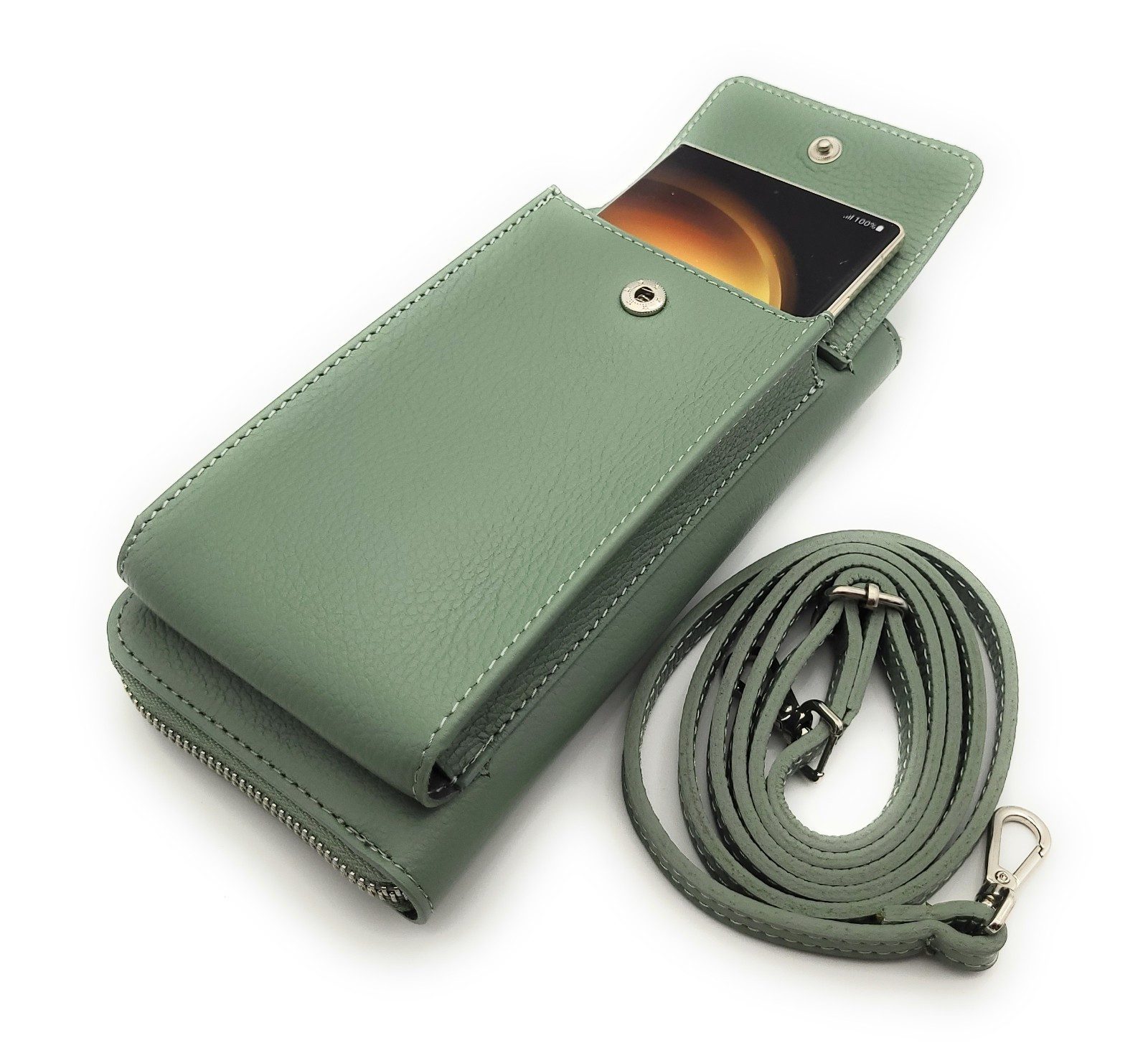 Lemasi Handytasche echt Leder Umhängetasche, Geldbörse made in Italy, Smartphonetasche, mit Kartenfächern, Schultergurt