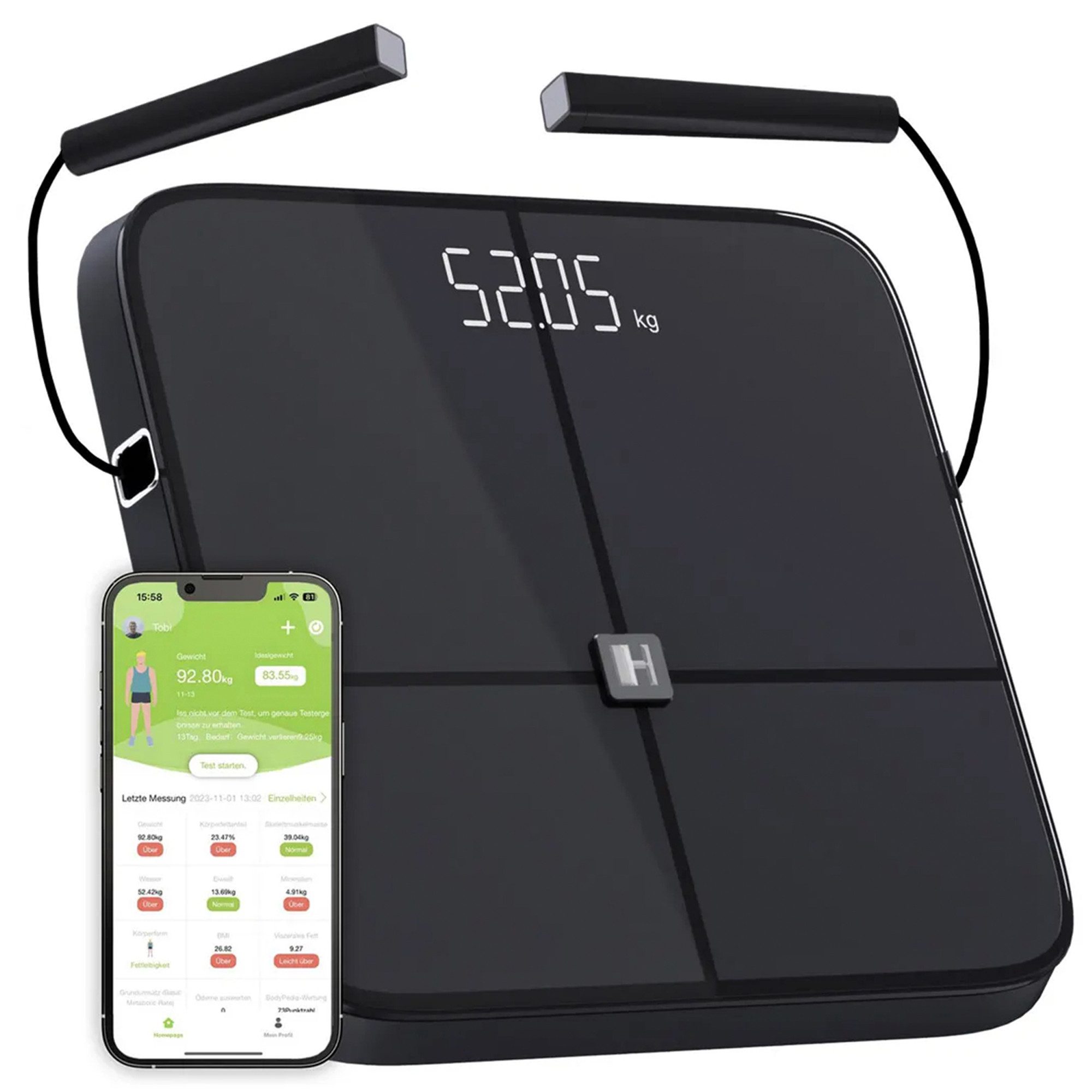 Hammer Körper-Analyse-Waage Body Screen TX, 8 Sensoren, schwarz, inkl. App, Bluetooth