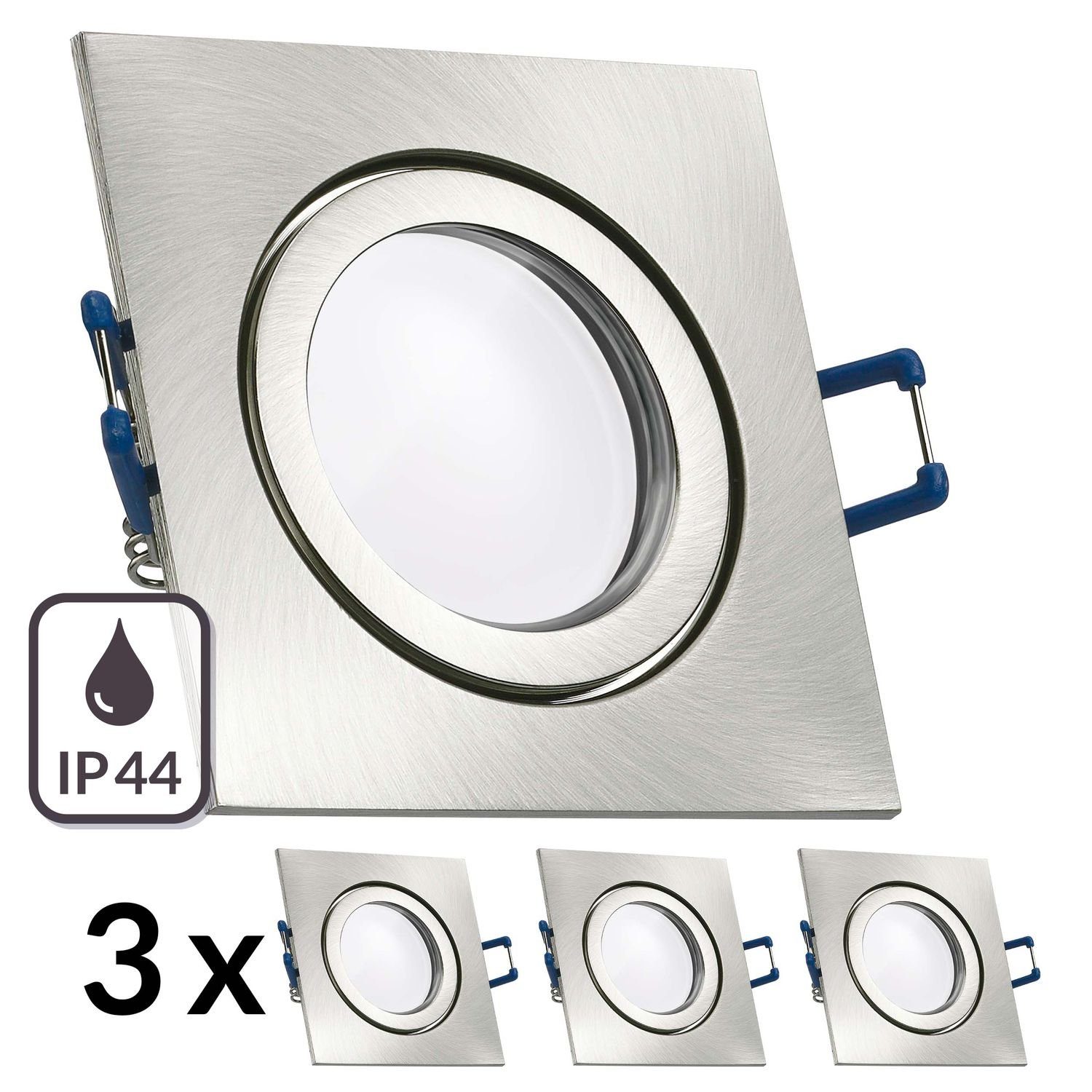 / IP44 edelstahl 3er LEDANDO LED in Einbaustrahler flach silber Set LED extra gebü Einbaustrahler