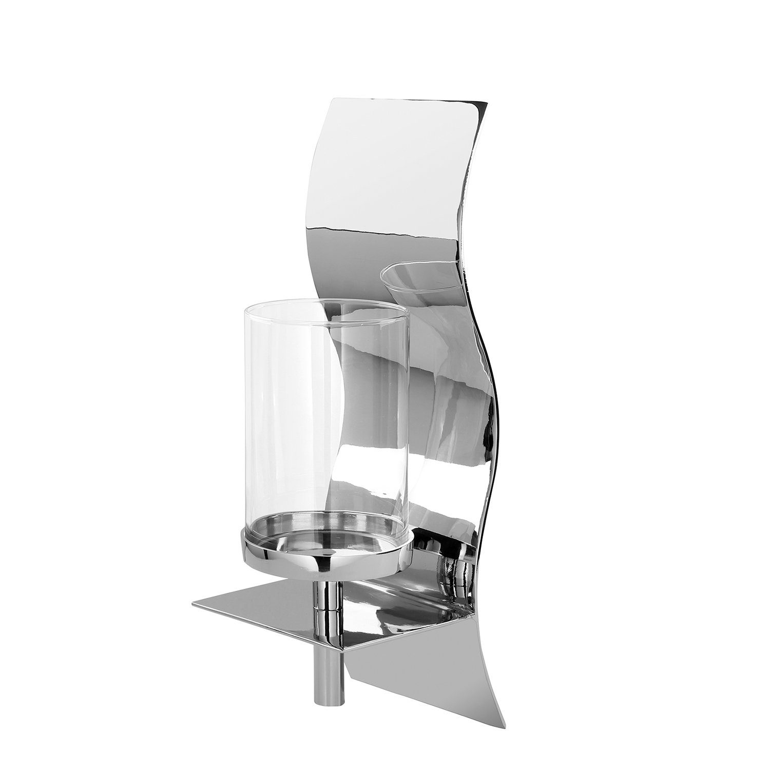 Fink Wandkerzenhalter WAVE Wandleuchter - H. 51cm - silber - Aluminium/Glas - Teelichthalter (1xWandleuchter, 1 St., Wandkerzenhalter - Wandlaterne), Moderne Wandlampe - Wandbeleuchtung Wandlicht im Fackel-Design