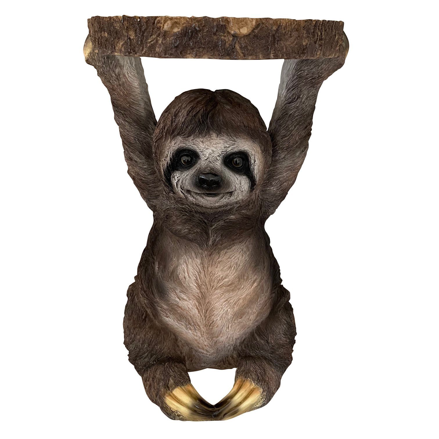 Online-Fuchs Beistelltisch als Faultier mit runder Baumscheibe in Holz Optik - Outdoor geeignet! (Nachttisch, Sofatisch, Gartentisch, wetterfest), Maße ca. 51 cm hoch, 36 cm breit und 31 cm tief