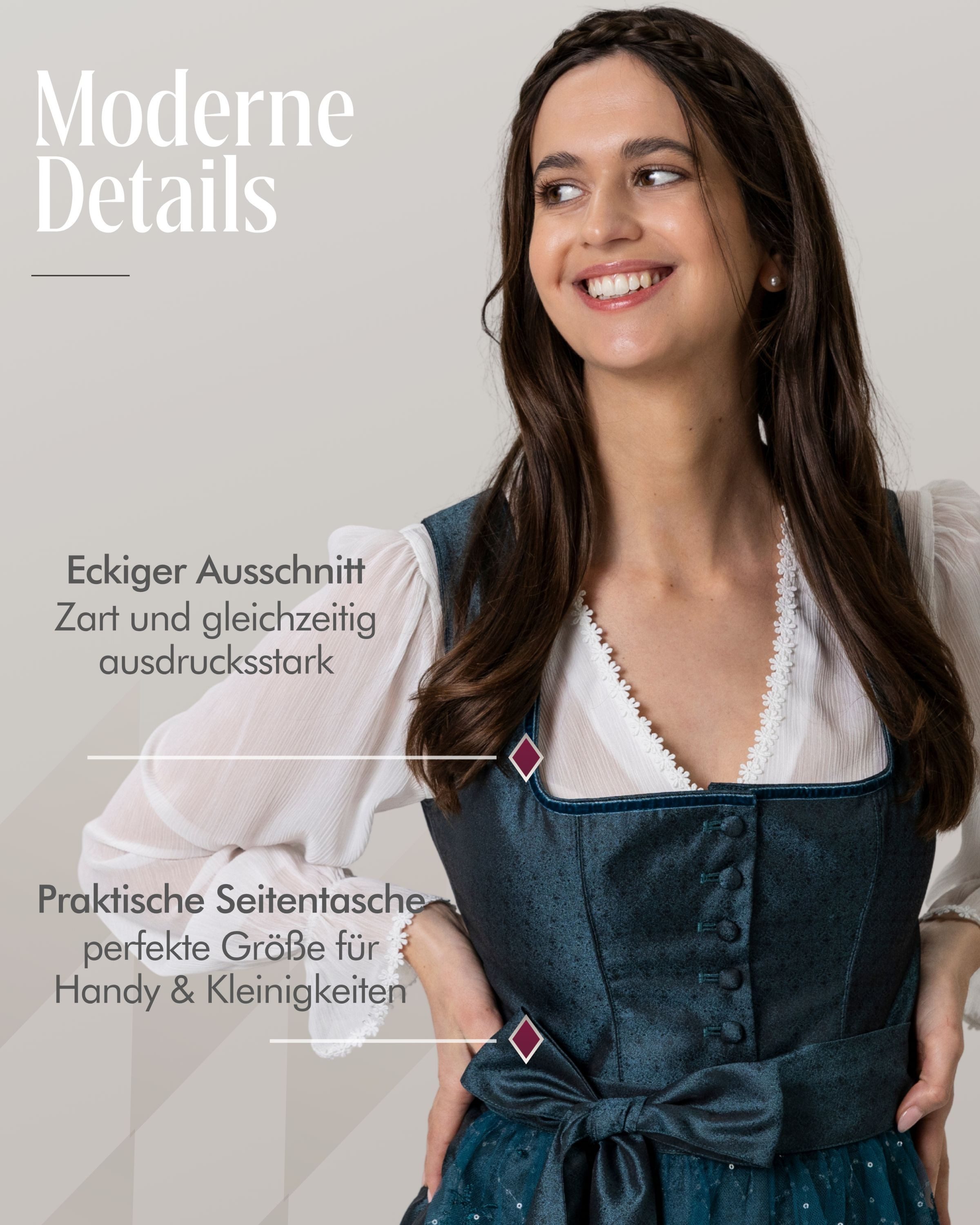 Nübler Dirndl Midi Dirndl Kerala in Ozeanblau von Nübler - Rocklänge 70 cm – Bild 5 von 5