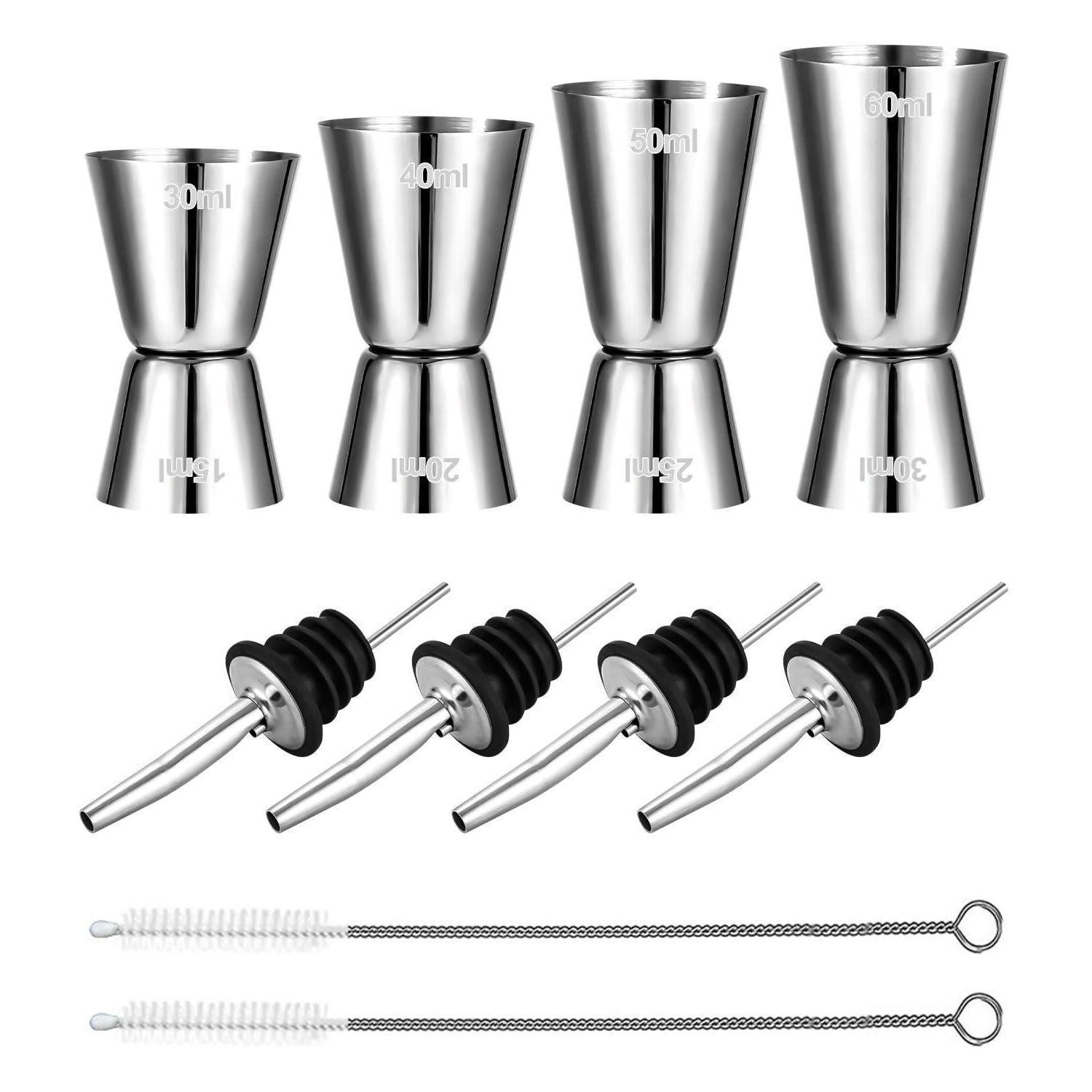 LuxusKollektion Barmaß Cocktail Messbecher Set 4tlg mit Ausgießern & Bürsten