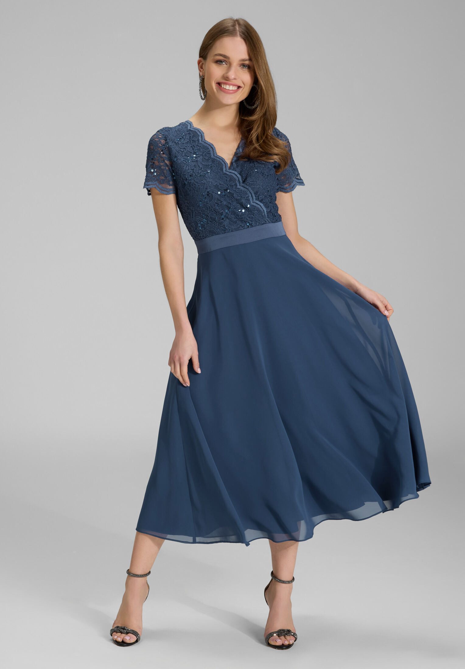 SWING Cocktailkleid - Cocktailkleid Halbarm aus Spitze-Chiffon-Mix Taillier günstig online kaufen