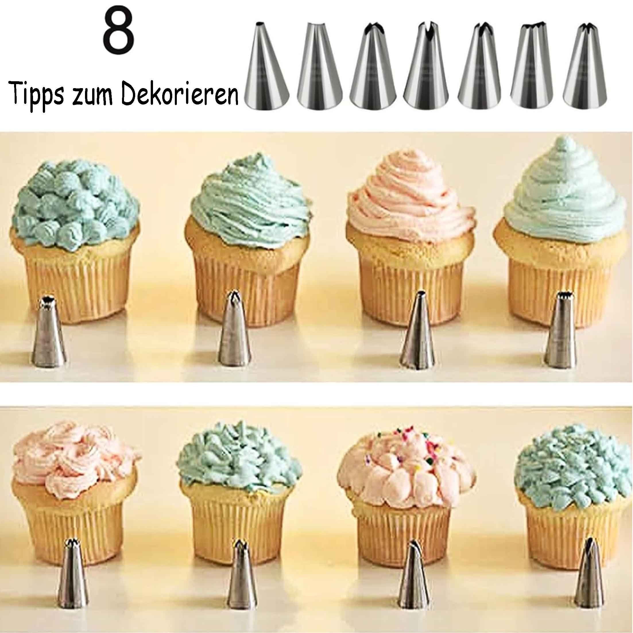 KINSI Gebäckpresse Biskuitpistole, Cremerahmenpistole, Backwerkzeug, Förmchenset, (21-tlg), Mit 13 Formen und 8 Paspelspitzen, Ideal für Kekse, Sahne