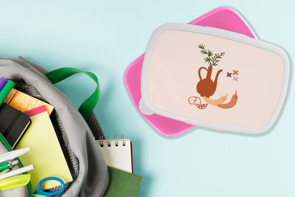 Brotdose - MuchoWow Kinder, (2-tlg), Lunchbox Snackbox, Krug Mädchen, für Pastell, - Kunststoff, Erwachsene, Obst Brotbox Kunststoff rosa