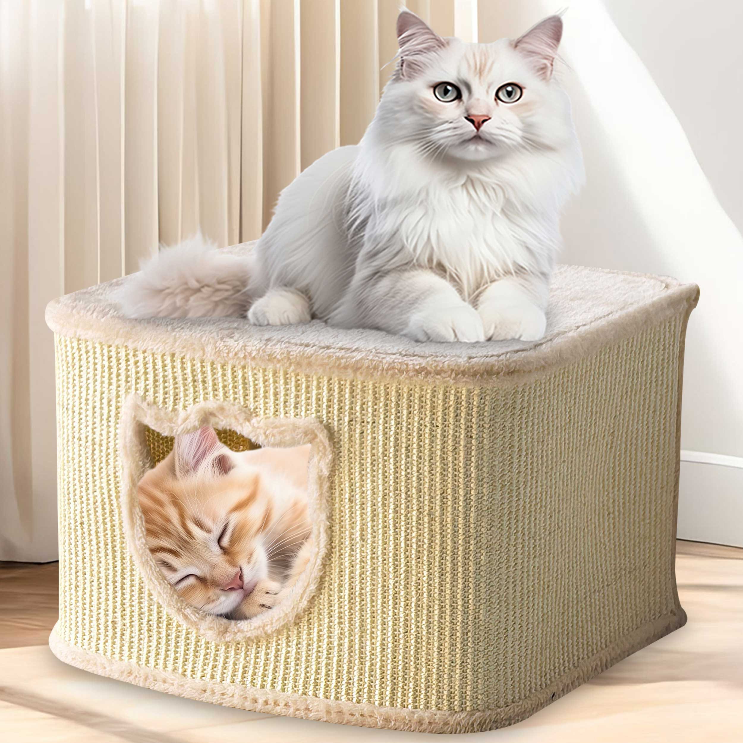 Zooprinz Katzenhaus Indoor aus Sisal mit Spielball, Plüsch, 40 × 40 × 27 cm, Modernes Design