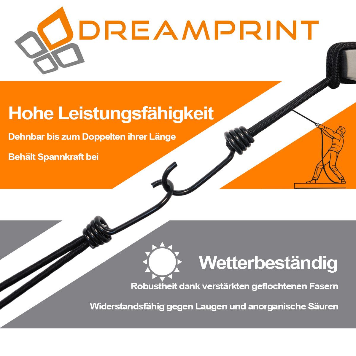 Dreamprint Seil Expanderschlinge mit Haken 50 Stück / 13 cm Expander mit Spiralhaken