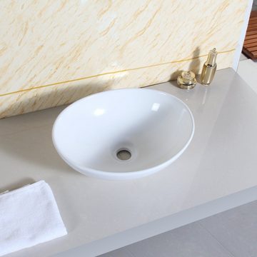 YOLEO Waschbecken Mini Aufsatzwaschbecken Keramik f. Badezimmer Waschtisch Oval 41x34 cm