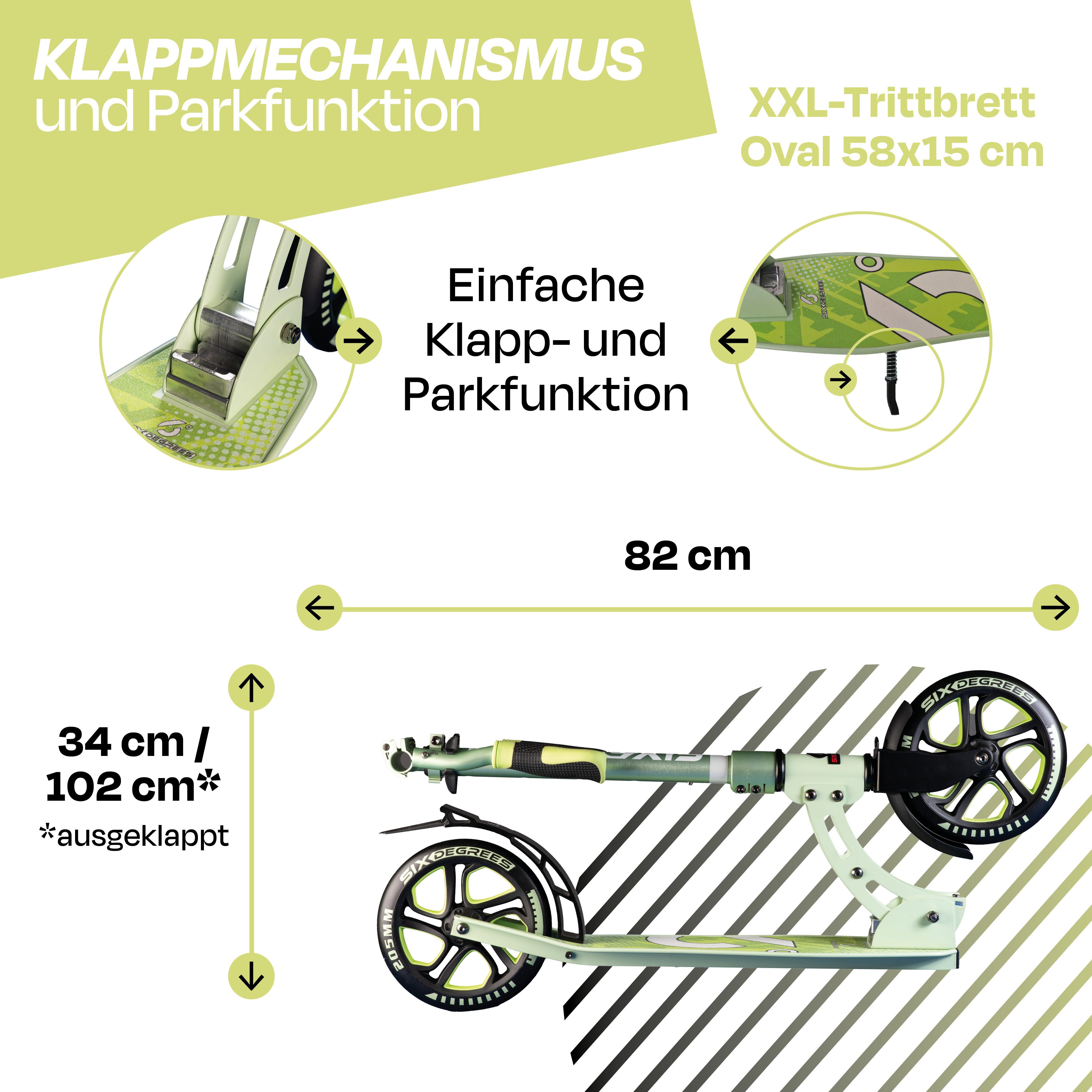 SIX DEGREES Cityroller aus Aluminium TESTSIEGER, Klappmechanismus, Ständer 205 mm PRIME, TESTSIEGER Stiftung Warentest