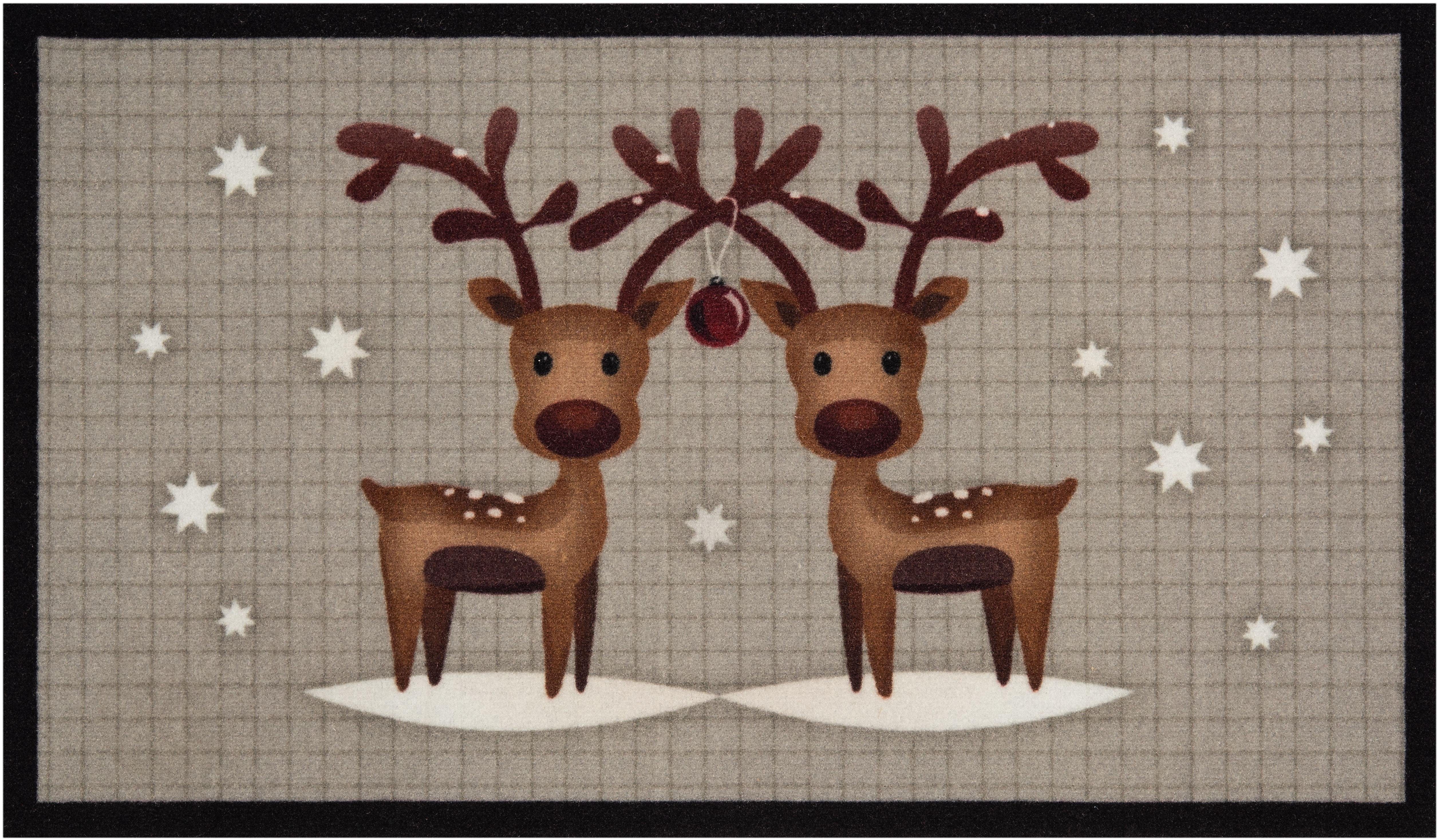 Fußmatte Two Reindeers, HANSE Home, rechteckig, Höhe: 7 mm, Tier Motiv,  Robust, Rutschfest, Weihnachten, Waschbar, Rentiere