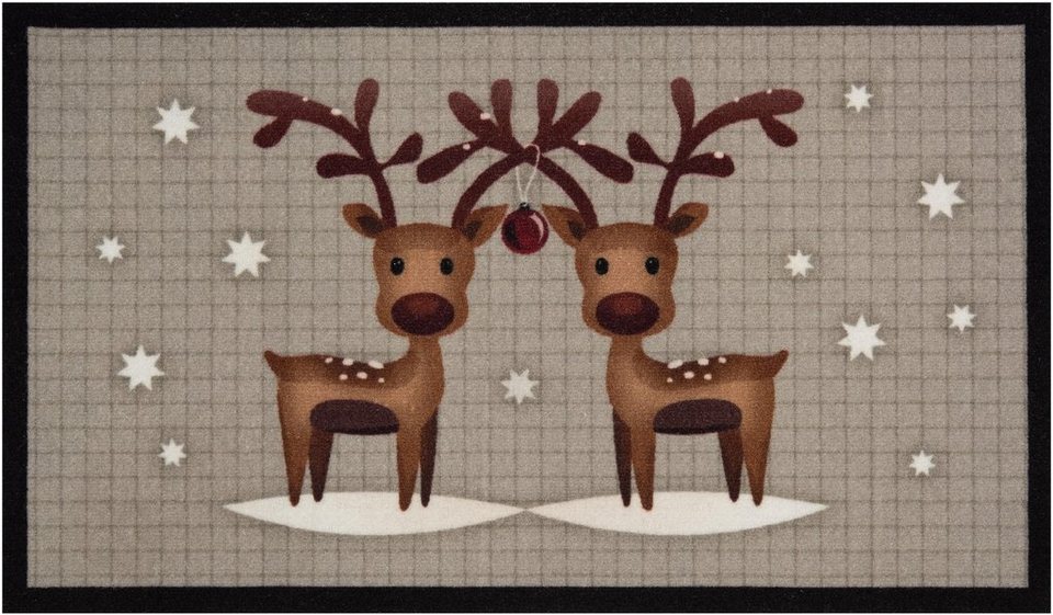 Fußmatte Two Reindeers, HANSE Home, rechteckig, Höhe: 7 mm, Tier Motiv,  Robust, Rutschfest, Weihnachten, Waschbar, Rentiere