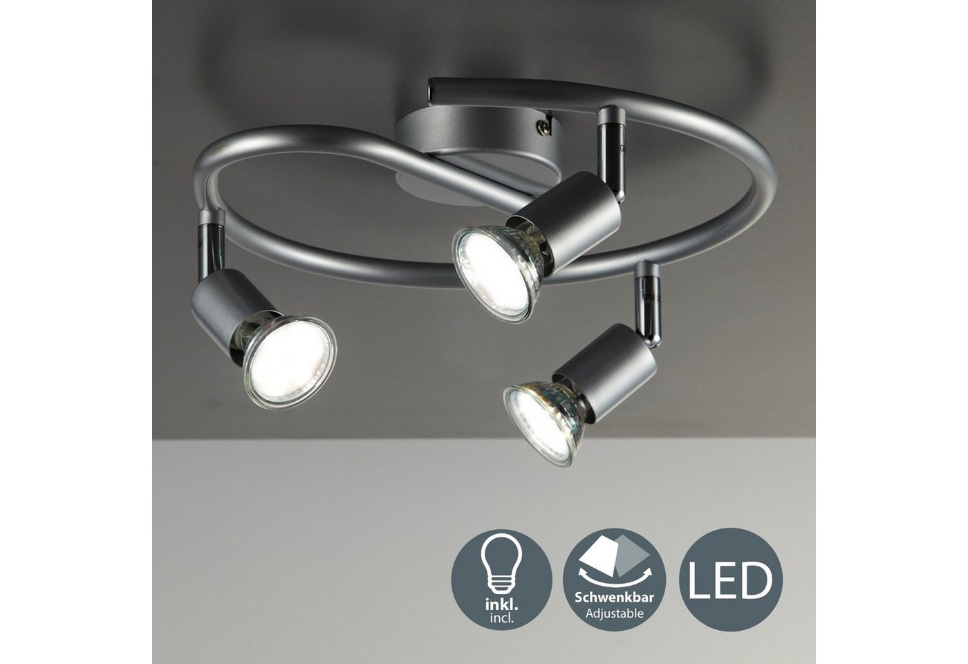 B.K.Licht LED Deckenspots, LED Deckenleuchte Deckenlampe schwenkbar 3 x 3 Watt 250 Lumen 3.000K IP20-HomeTrends