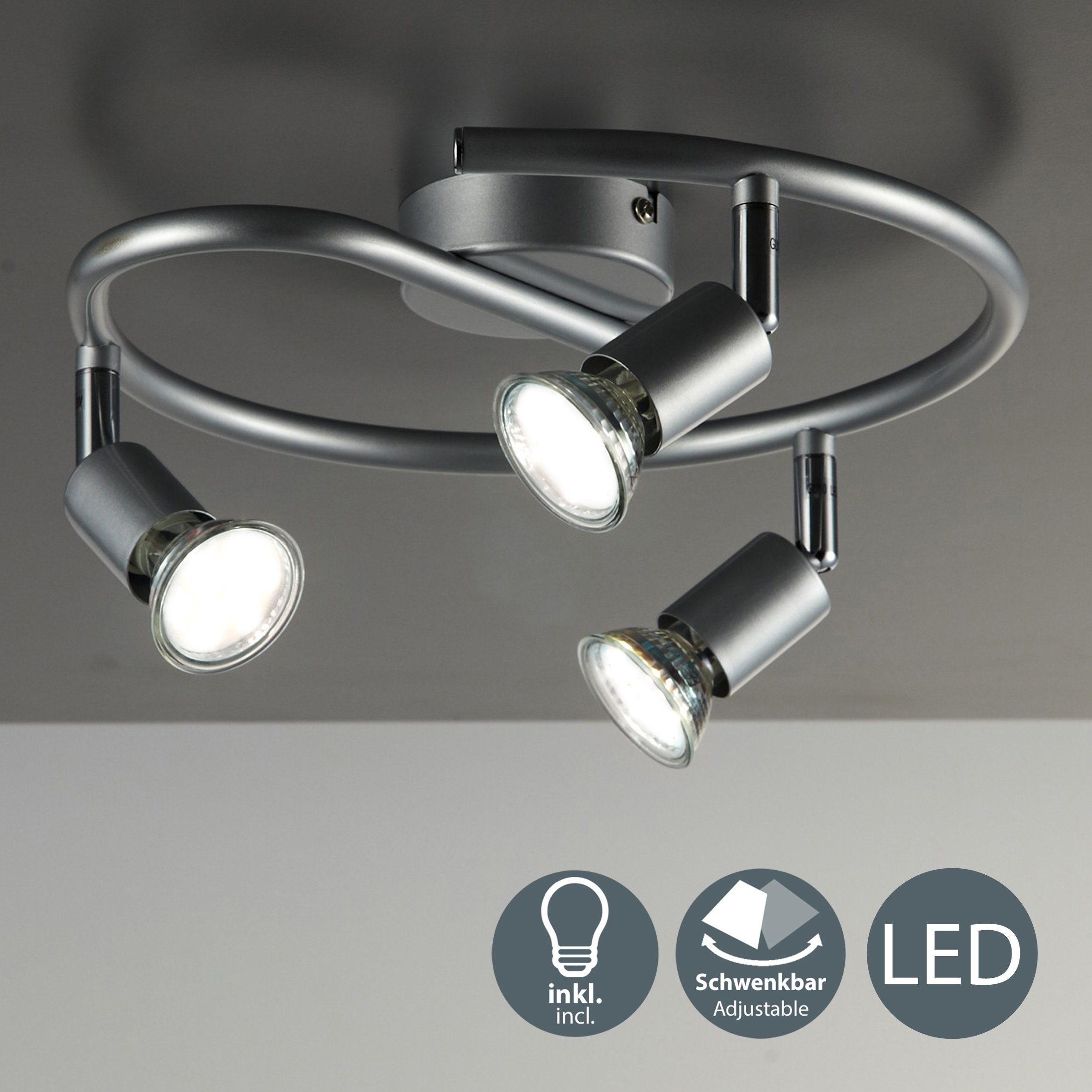 B.K.Licht LED Deckenspots, Leuchtmittel wechselbar, Warmweiß, LED  Deckenleuchte Deckenlampe, schwenkbar, 3 x 3 Watt 250 Lumen