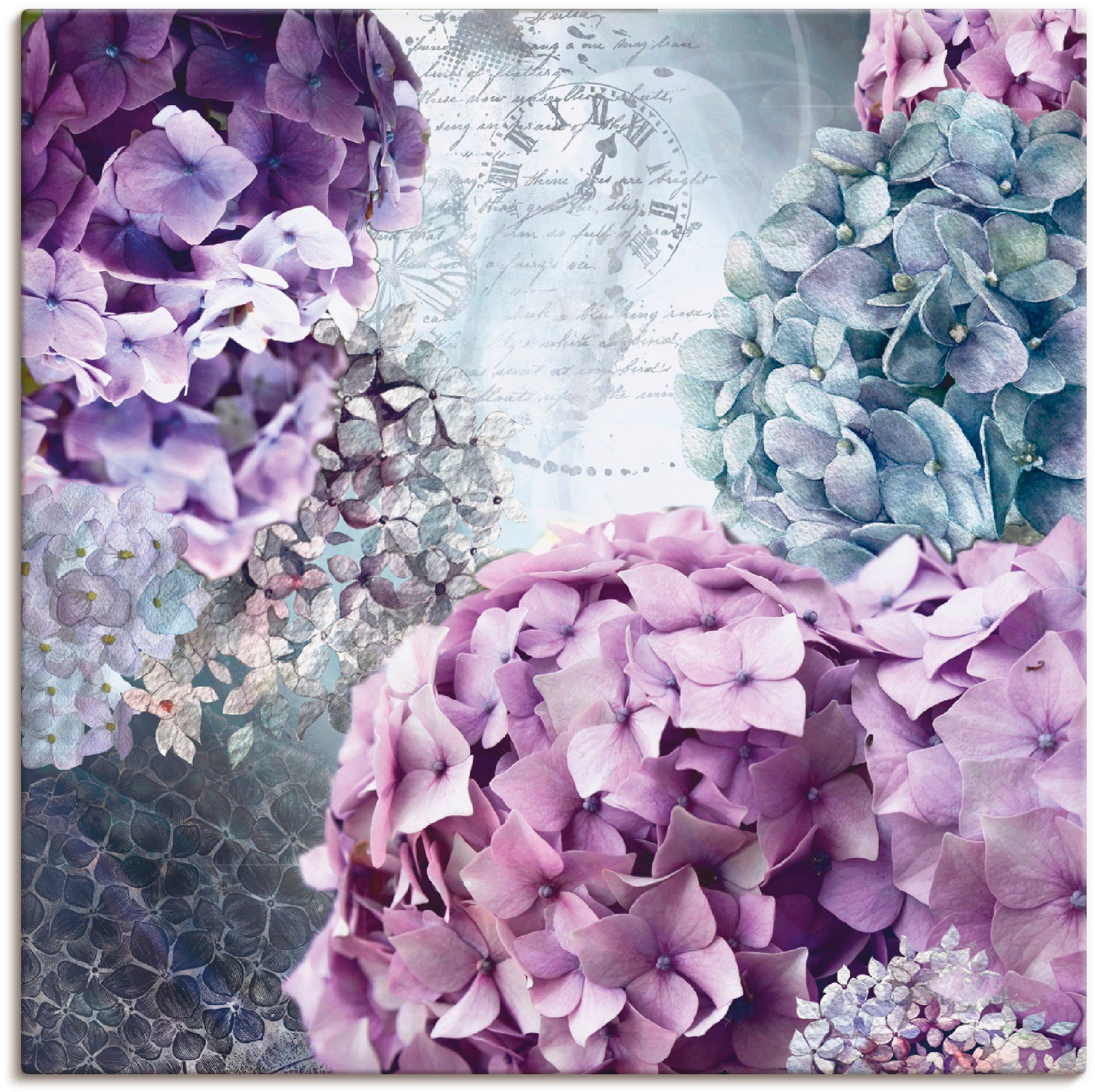 Artland Leinwandbild Blau und Grau Hortensie, Blumen (1 St), auf Holzrahmen gespannt