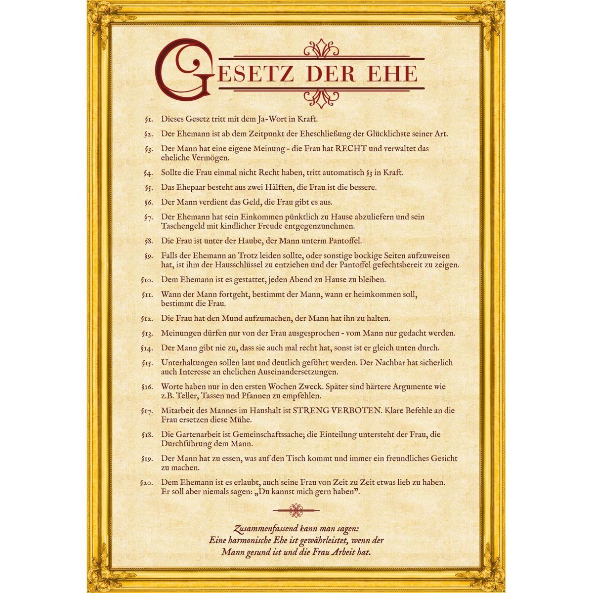 Goods+Gadgets Poster Ehegesetz Urkunde XXL Plakat, Hochzeit-Geschenk günstig online kaufen