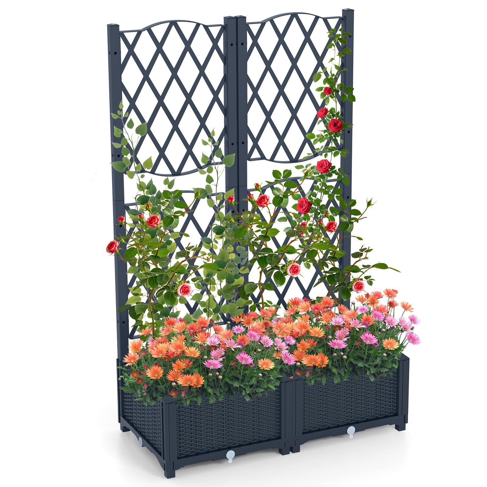 COSTWAY Blumenkasten, Pflanzkasten mit Rankgitter, Hochbeet, 80x40x122cm