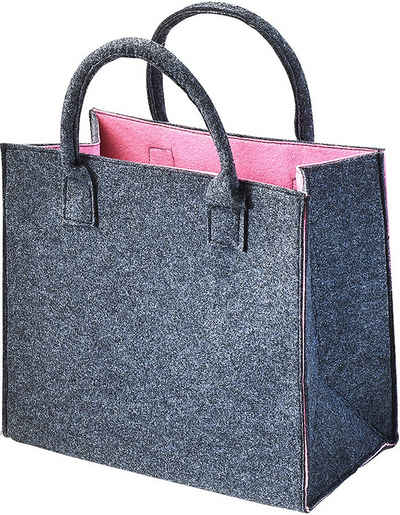 Kobolo Einkaufsshopper Filztasche außen grau meliert innen rosa 35x20x30, 20 l