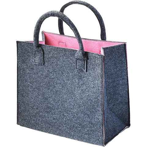 Kobolo Einkaufsshopper Filztasche außen grau meliert innen rosa 35x20x30, 20.0 l