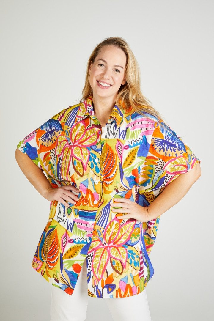 Mona Lisa REDLINE Longbluse Große Größen Yellow Sunshine Blumenmuster aus w günstig online kaufen