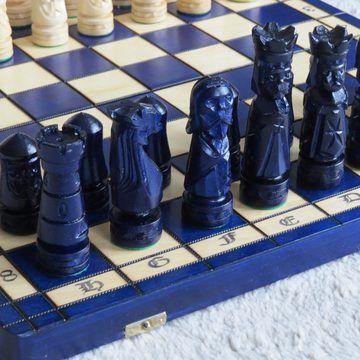 Holzprodukte Spiel, Schach Geschnitzt 50 x 50 cm Schachspiel Holz Geschnitzt NEU blau