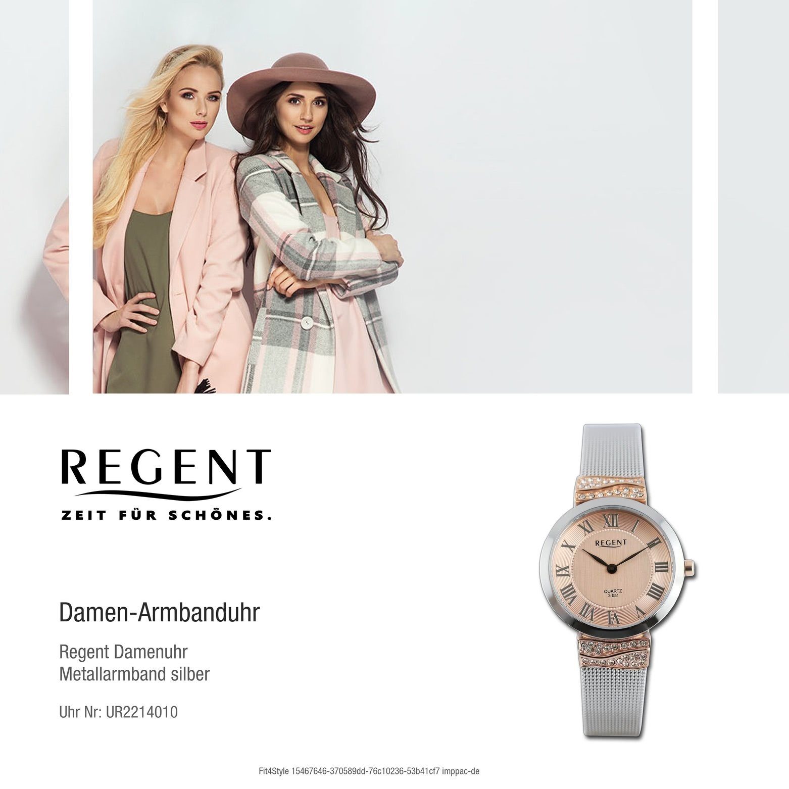 Damen rund, Armbanduhr groß Armbanduhr 30mm), Regent Quarzuhr Analog, (ca. Regent Damen Metallarmband extra