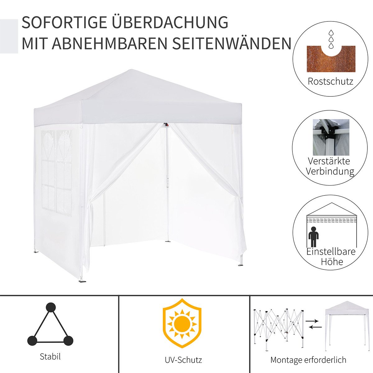 XDeer Partyzelt Pavillon mit 4 abnehmbare Seitenwände und 2 Fenster, Bierzelt Faltpavillon Partyzelt Gartenpavillon 2 x 2m Weiß
