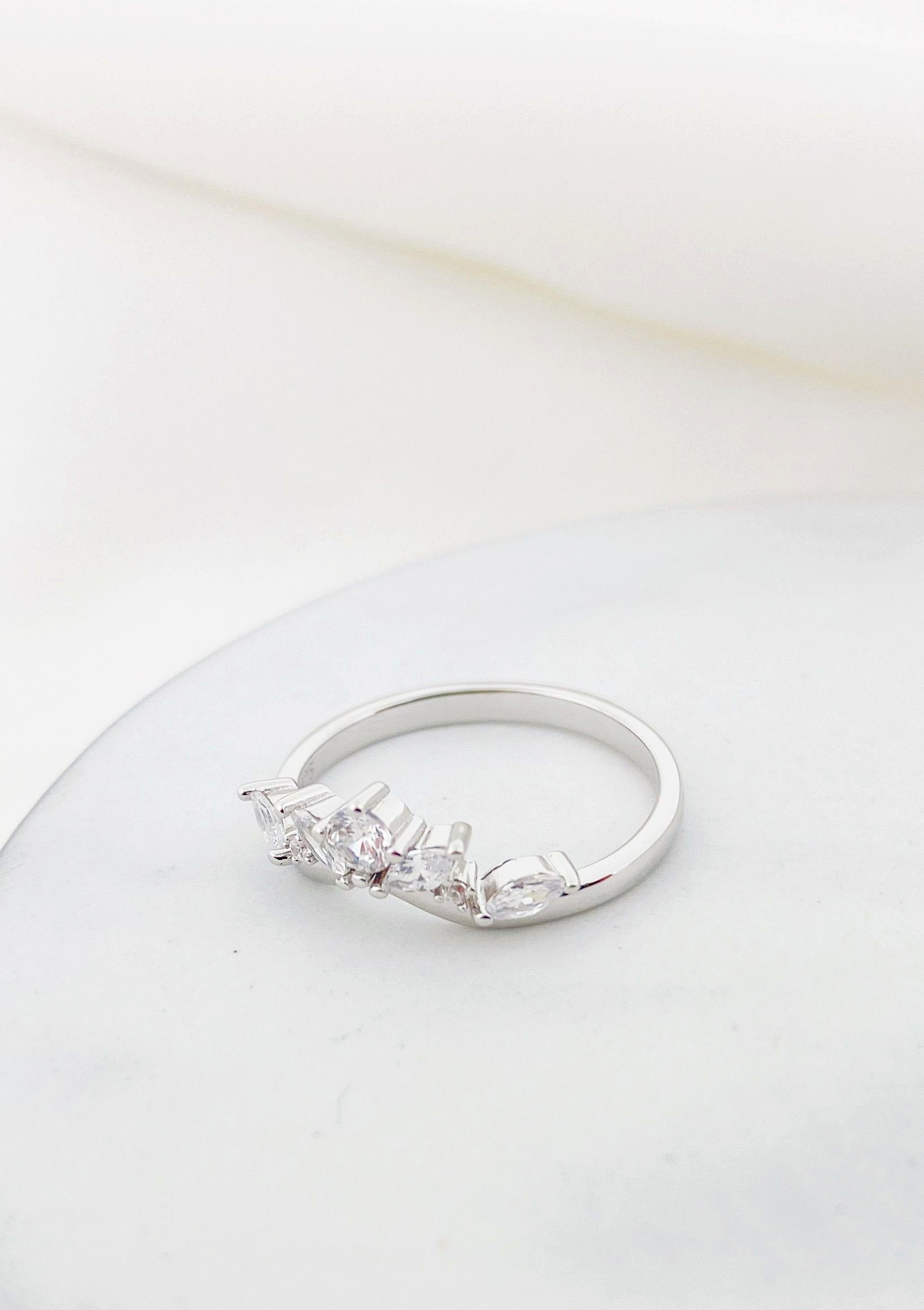 Hey Happiness Silberring Trauring Zirkonia, vergoldet, Kristalle Verlobungsring Damen 925 Silber, Brautschmuck