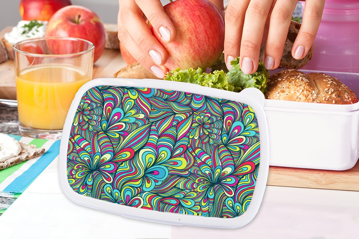 und Lunchbox Brotdose, Retro, weiß und (2-tlg), - - Brotbox - Mädchen Kunststoff, Erwachsene, Fantasie für Design MuchoWow Jungs Kinder für Farben