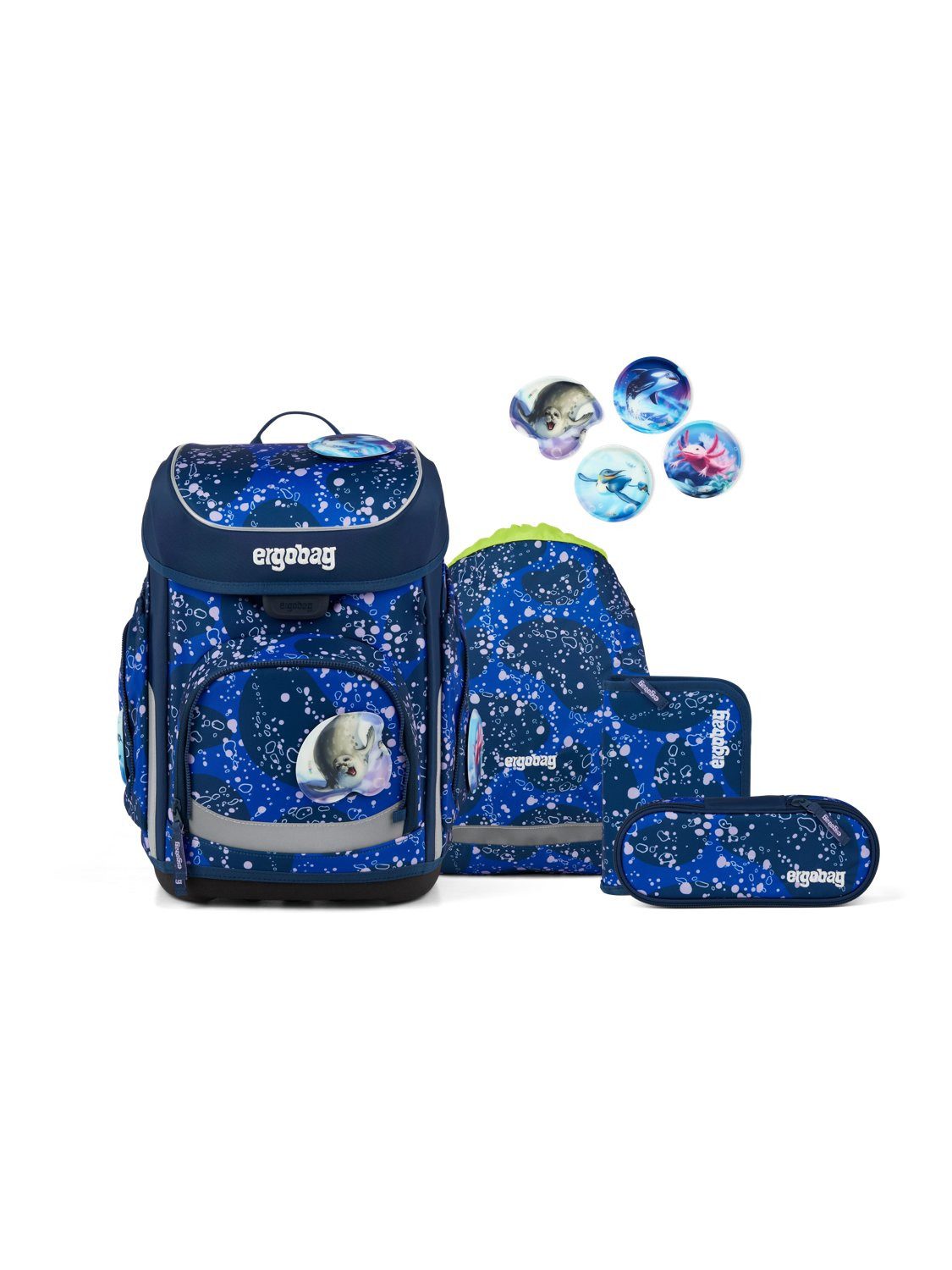 ergobag Schulranzen cubo Set (5-tlg., 5-teiliges Set), größenverstellbares Rückensystem
