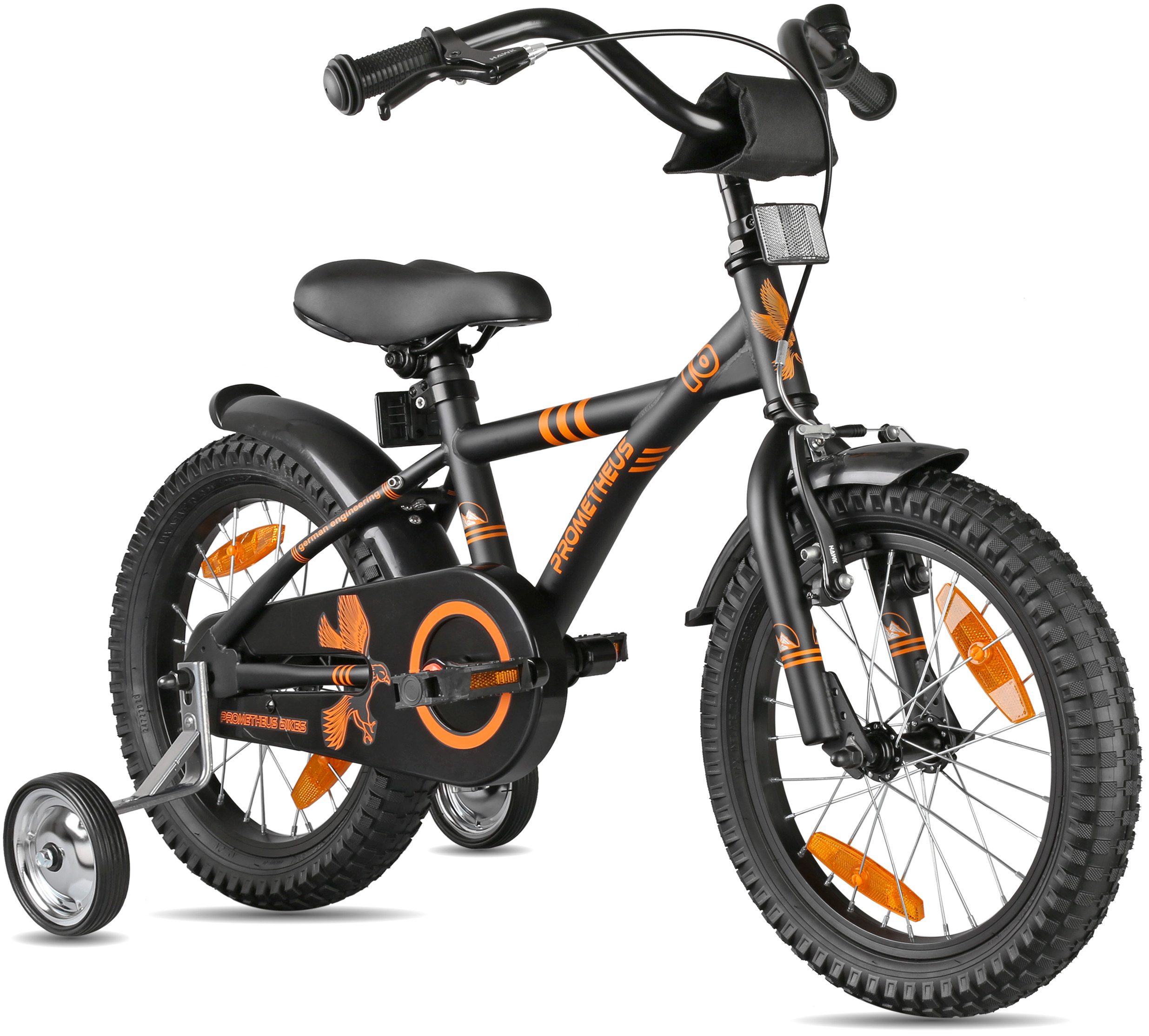 PROMETHEUS BICYCLES Kinderfahrrad HAWK 16 Zoll ab 5 Jahre, 1 Gang, Junge Mädchen Fahrrad Kinder mit Rücktrittbremse Stützräder