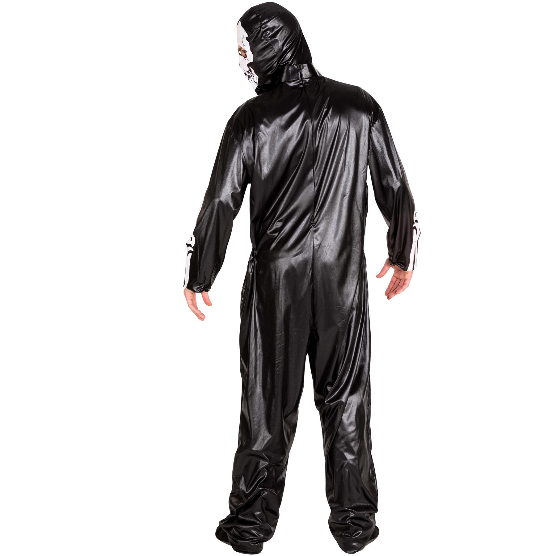 dressforfun Kostüm Skelettfigur/Knochenwesen, in schwarz, Gr. M, Jumpsuit und Maske, Realistischer Skelett-Aufdruck, Eingearbeiteter Reißverschl. hinten