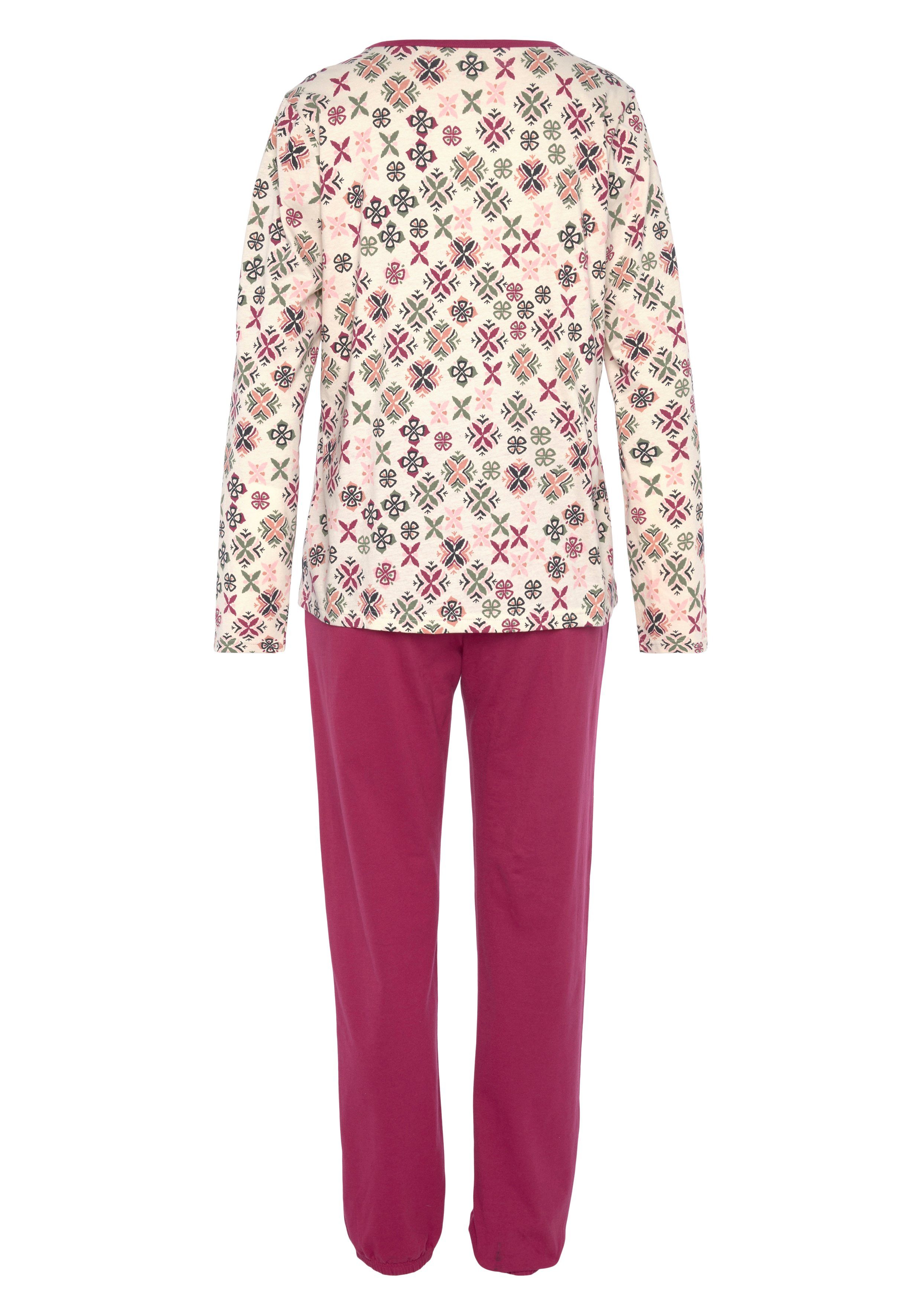 burgunder-gemustert tlg) grafisch-floralem Vivance Dreams mit Alloverdruck 2 Pyjama (Packung,