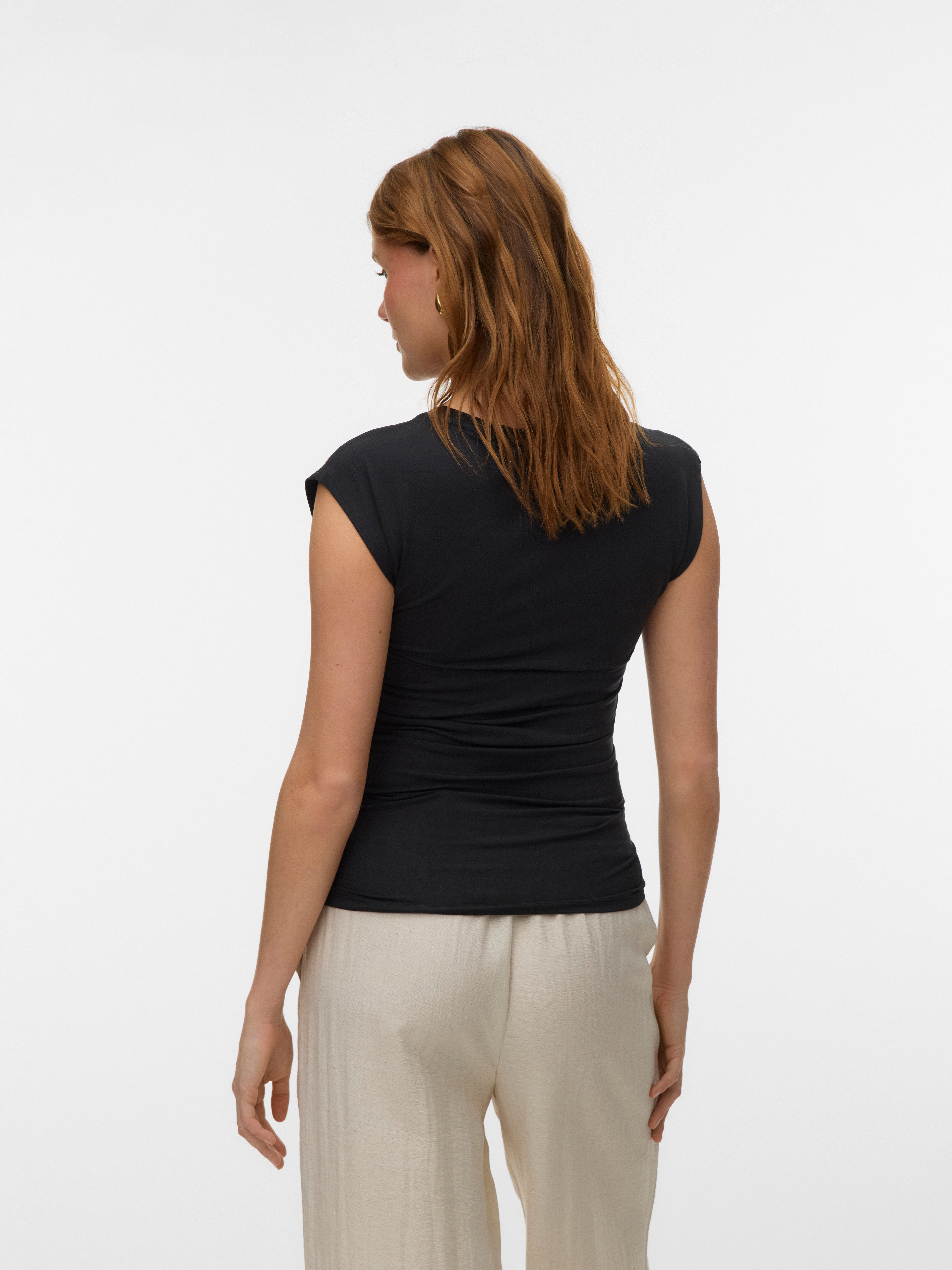 Vero Moda Rundhalsshirt VMAVASARAH SL TOP JRS NOOS Materialmix, seitlich gerafft