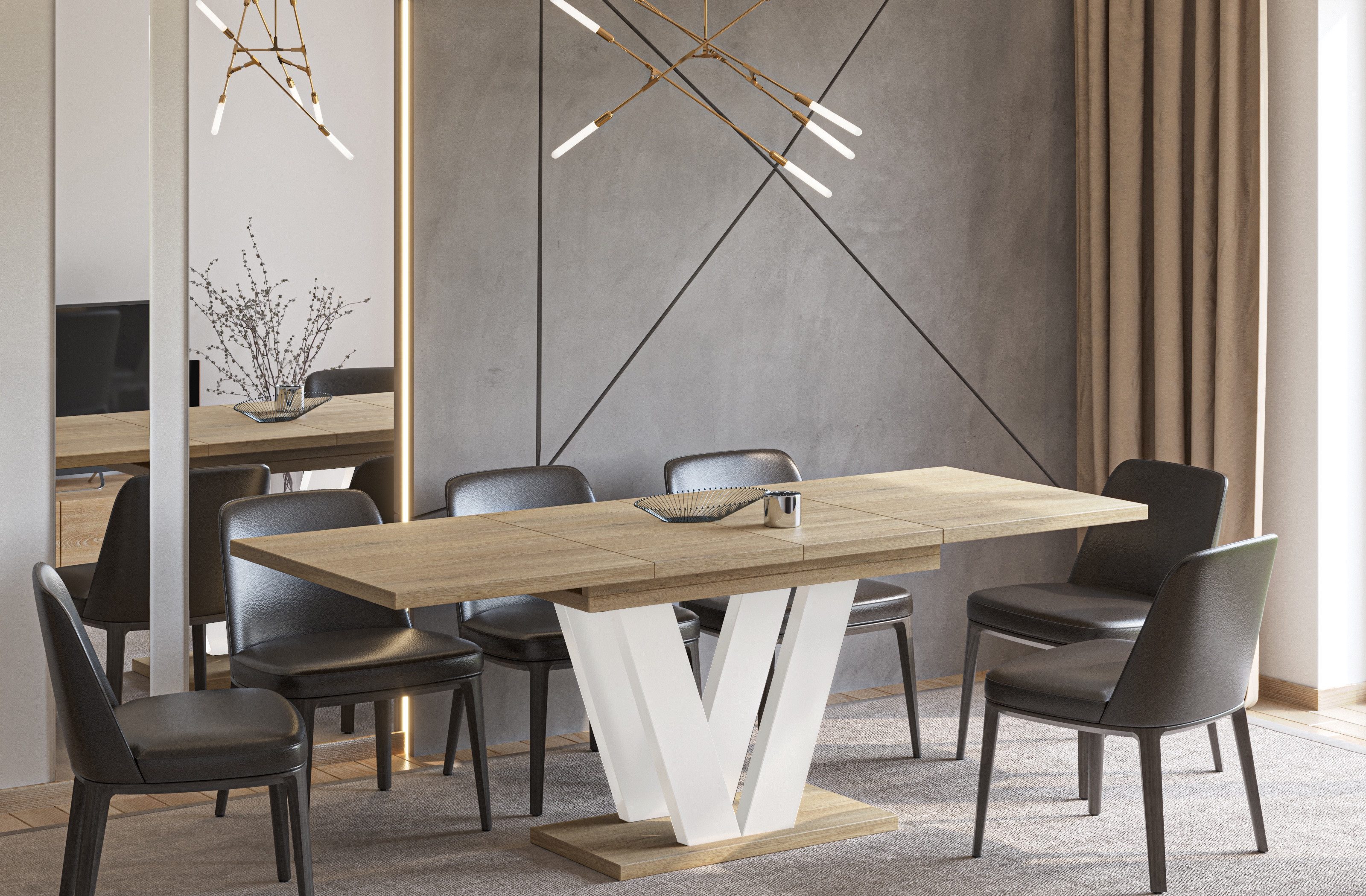 Endo-Moebel Säulen-Esstisch "Lara White" 130-210cm ausziehbar erweiterbar, günstig online kaufen