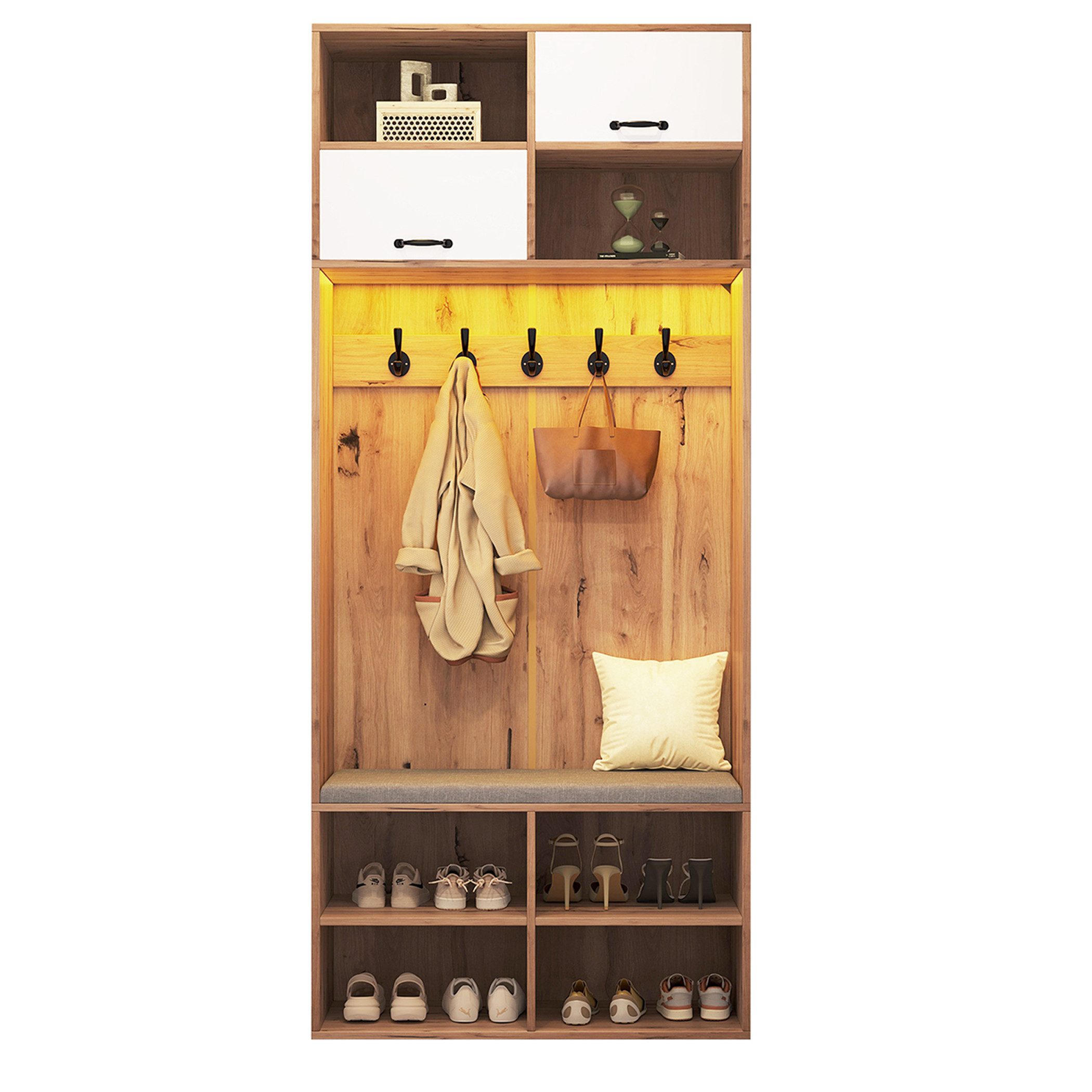 SeedWave Garderobe LED Garderobeschrank mit Schuhregalen, Sitzbank mit Abne günstig online kaufen